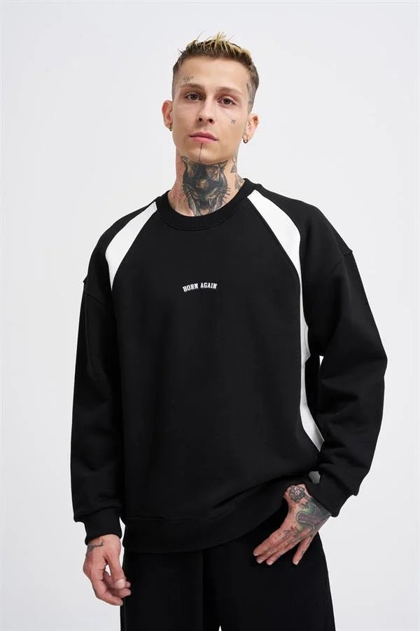 Erkek Born Again Sweatshirt Siyah - Ekru
