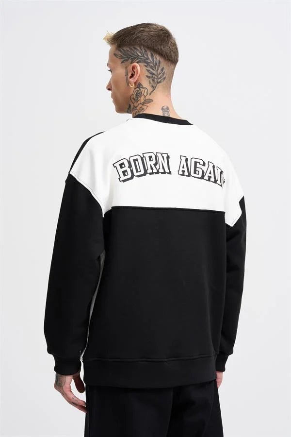 Erkek Born Again Sweatshirt Siyah - Ekru