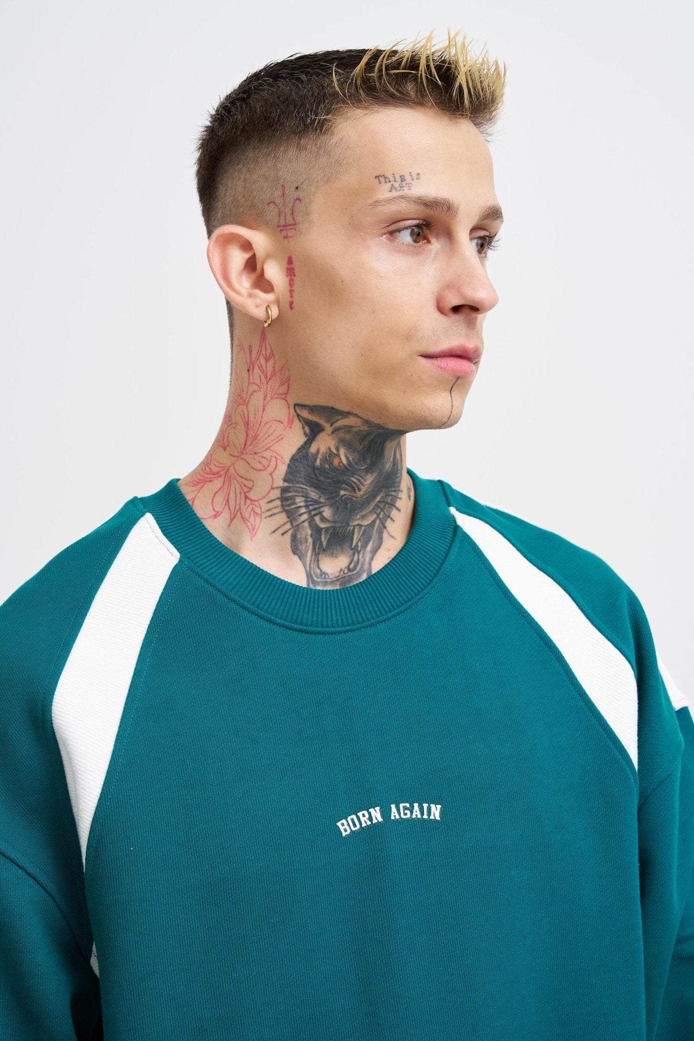 Erkek Born Again Sweatshirt Yağ Yeşili - Ekru