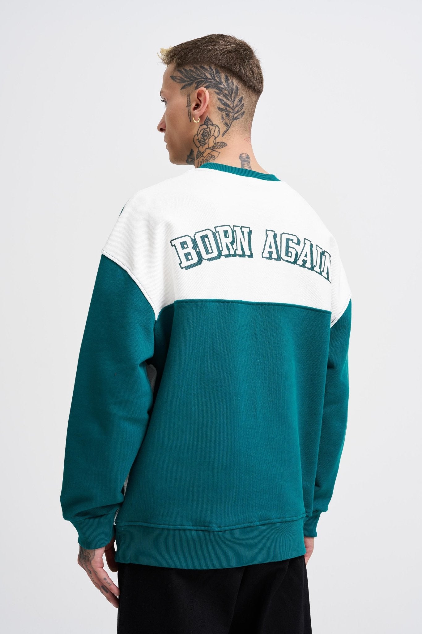 Erkek Born Again Sweatshirt Yağ Yeşili - Ekru