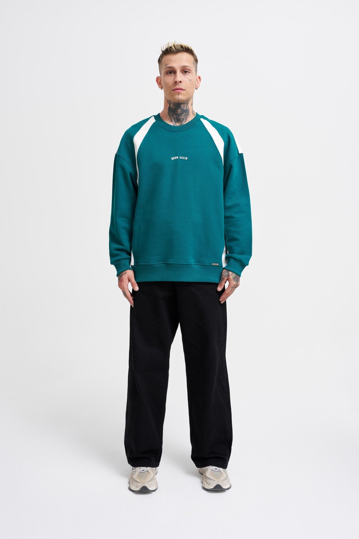 Erkek Born Again Sweatshirt Yağ Yeşili - Ekru