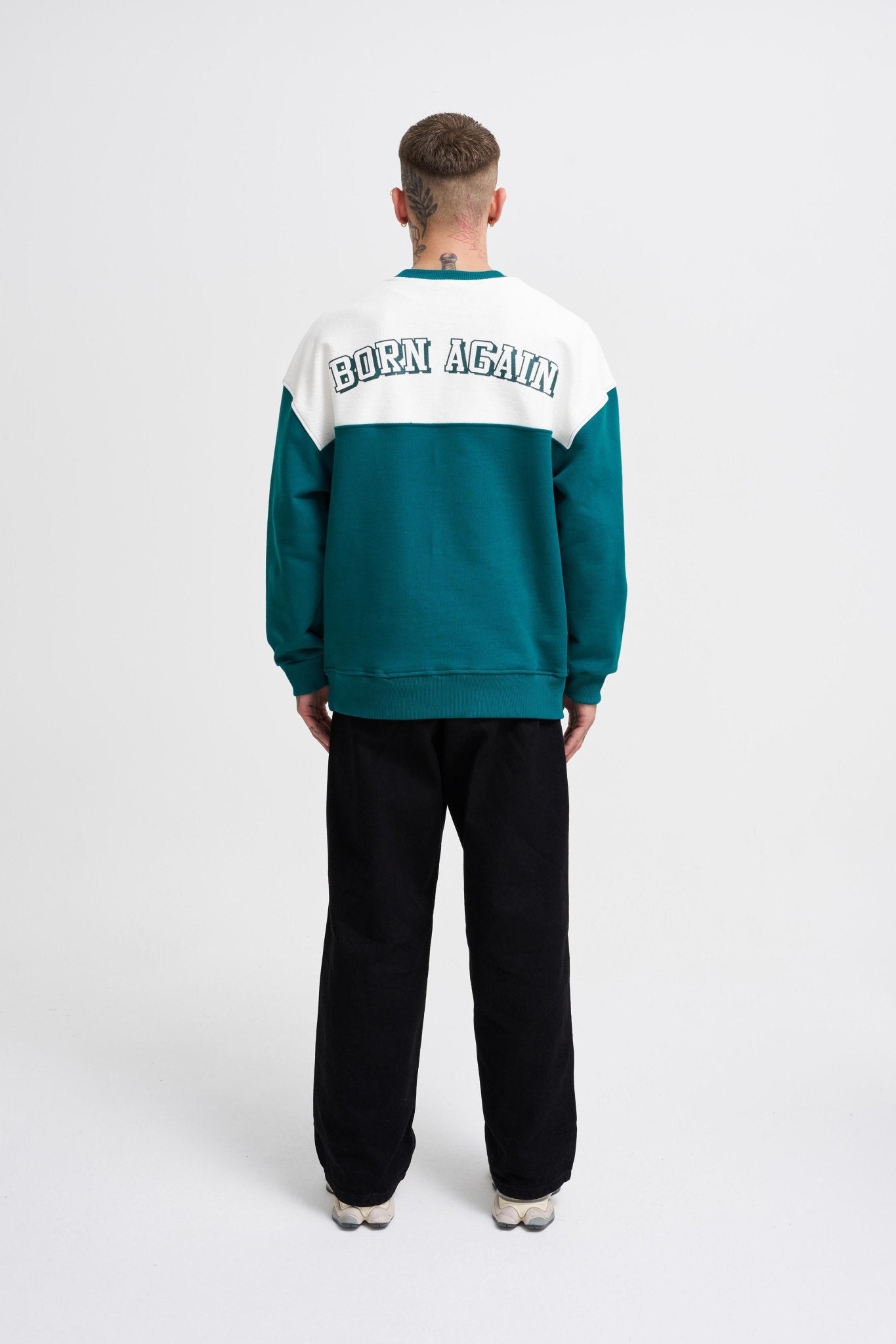 Erkek Born Again Sweatshirt Yağ Yeşili - Ekru
