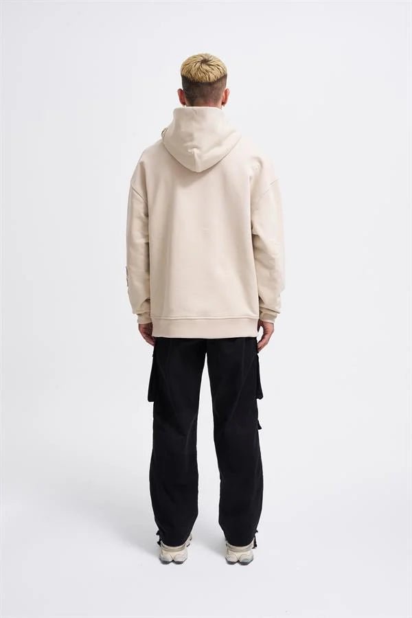 Erkek Bottom Patch Kapüşonlu Sweatshirt Açık Bej