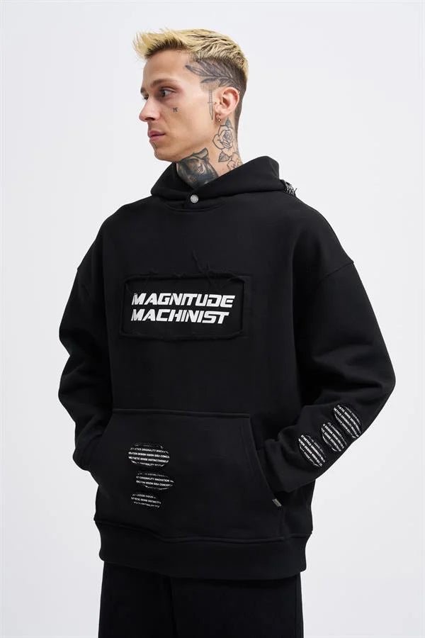 Erkek Bottom Patch Kapüşonlu Sweatshirt Siyah