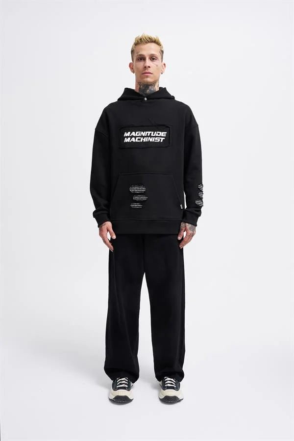 Erkek Bottom Patch Kapüşonlu Sweatshirt Siyah