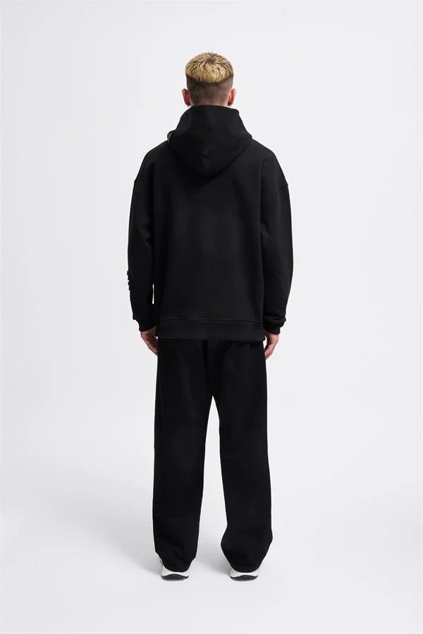 Erkek Bottom Patch Kapüşonlu Sweatshirt Siyah