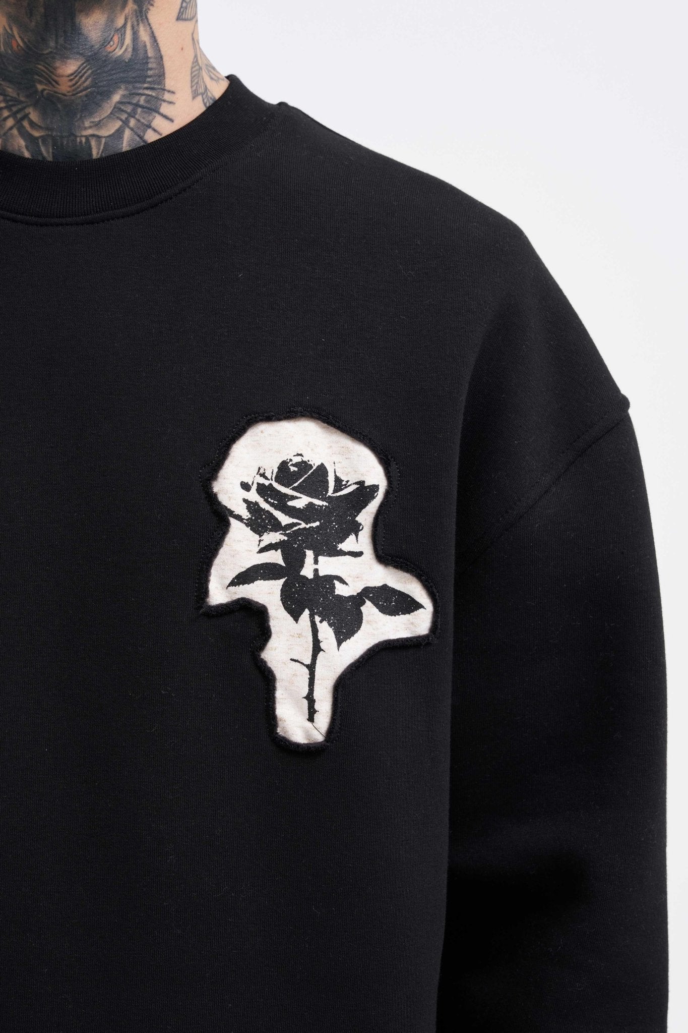 Erkek Bottom Printed Patch Sweatshirt Siyah