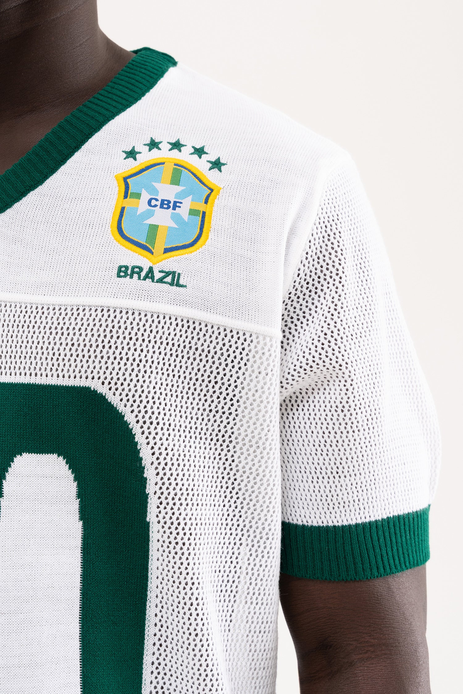 Erkek Brazil Patterned Knit Triko Tişört Beyaz-5