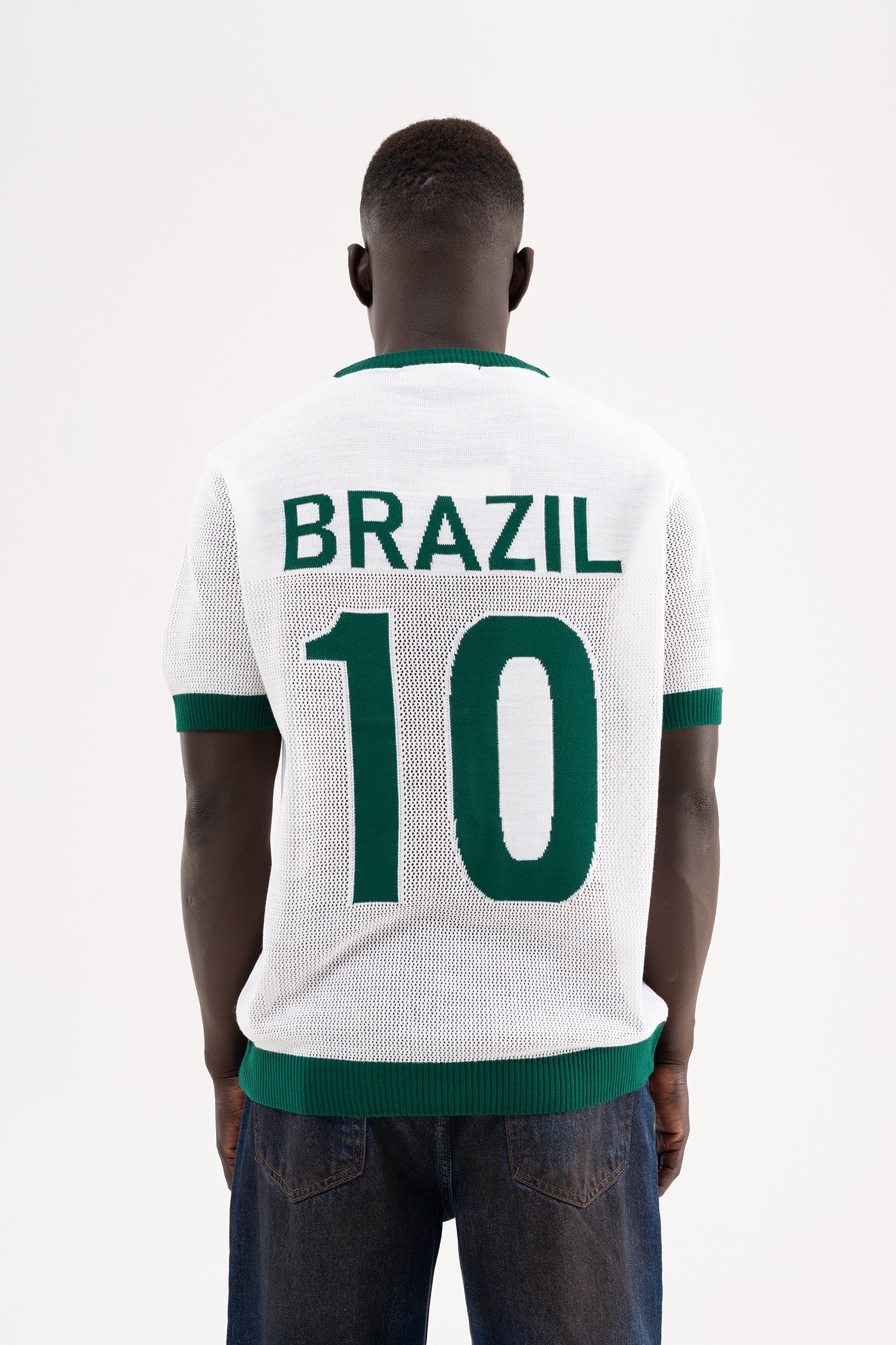 Erkek Brazil Patterned Knit Triko Tişört Beyaz-6