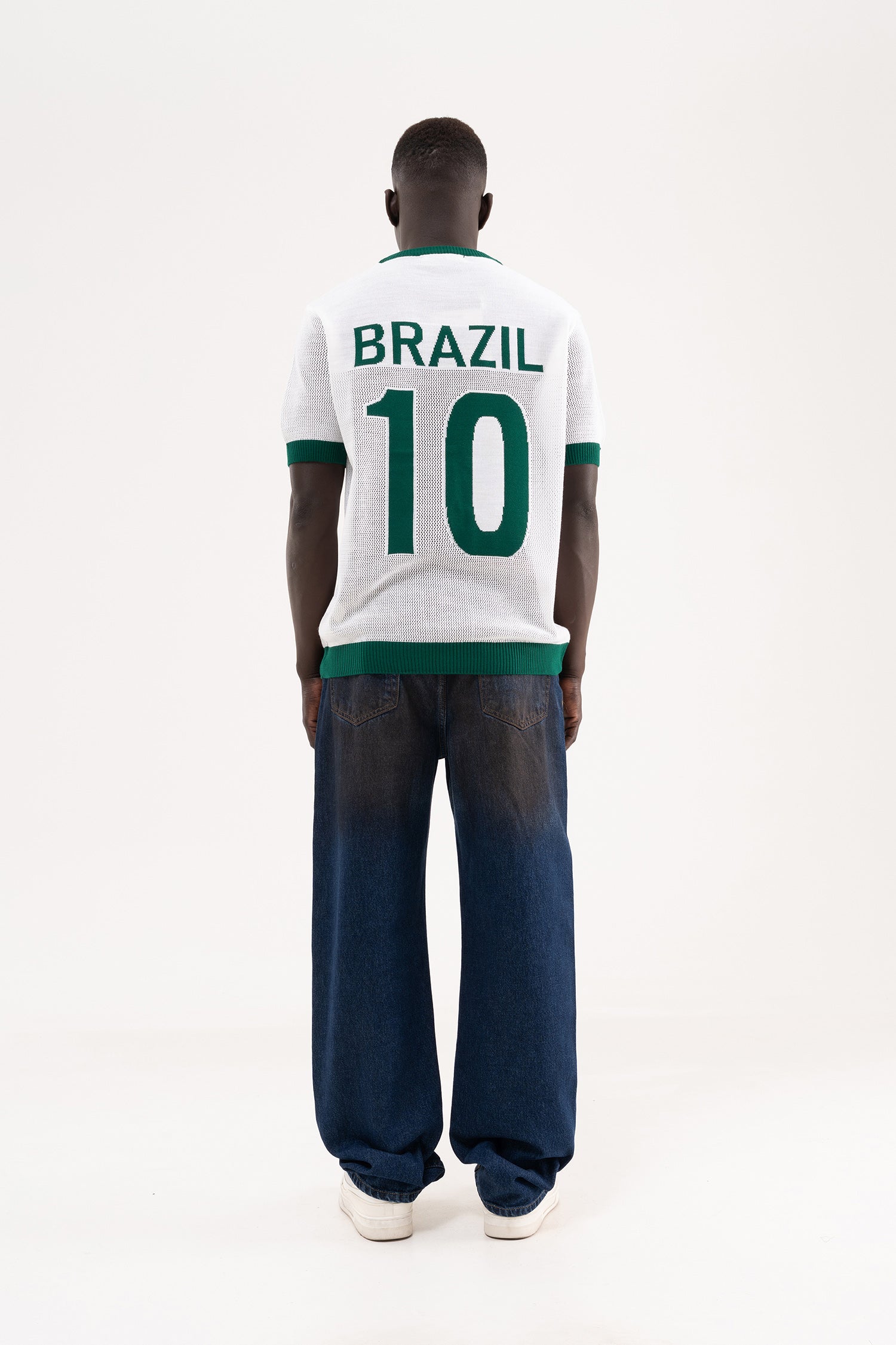 Erkek Brazil Patterned Knit Triko Tişört Beyaz-9
