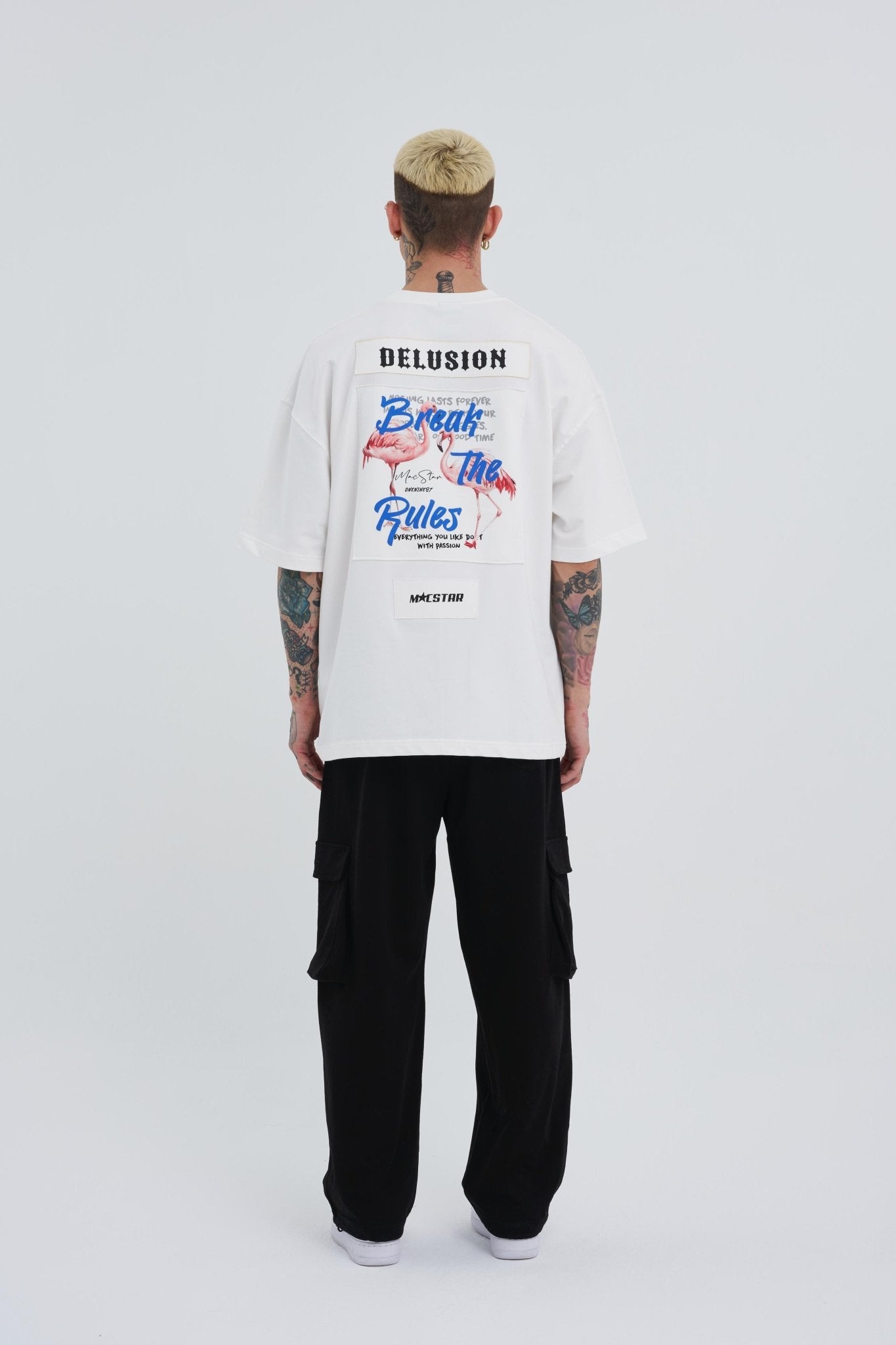 Erkek Break The Rules Baskılı Oversize Tişört Ekru