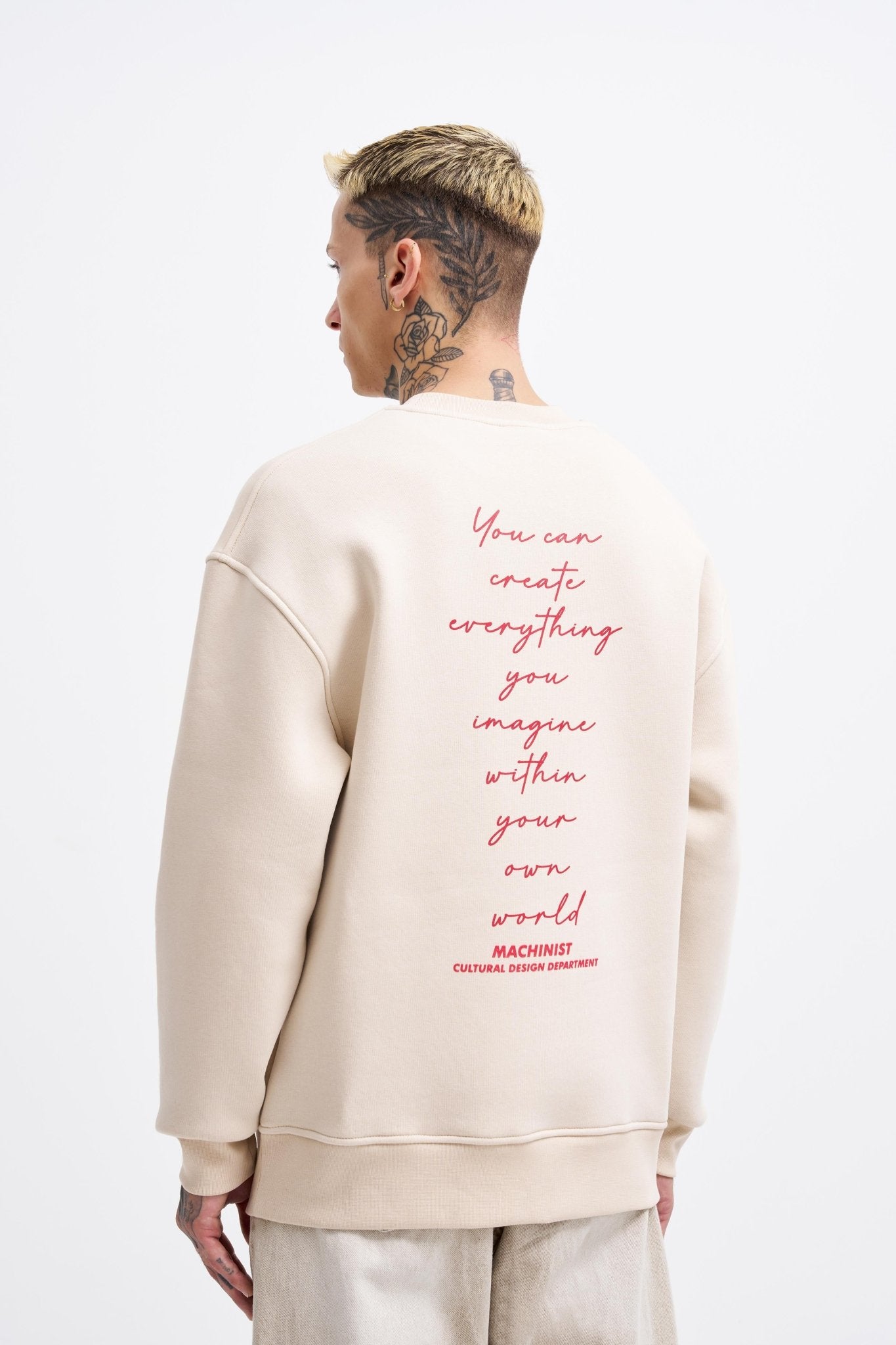 Erkek Carpet Embrodery Sweatshirt Açık Bej