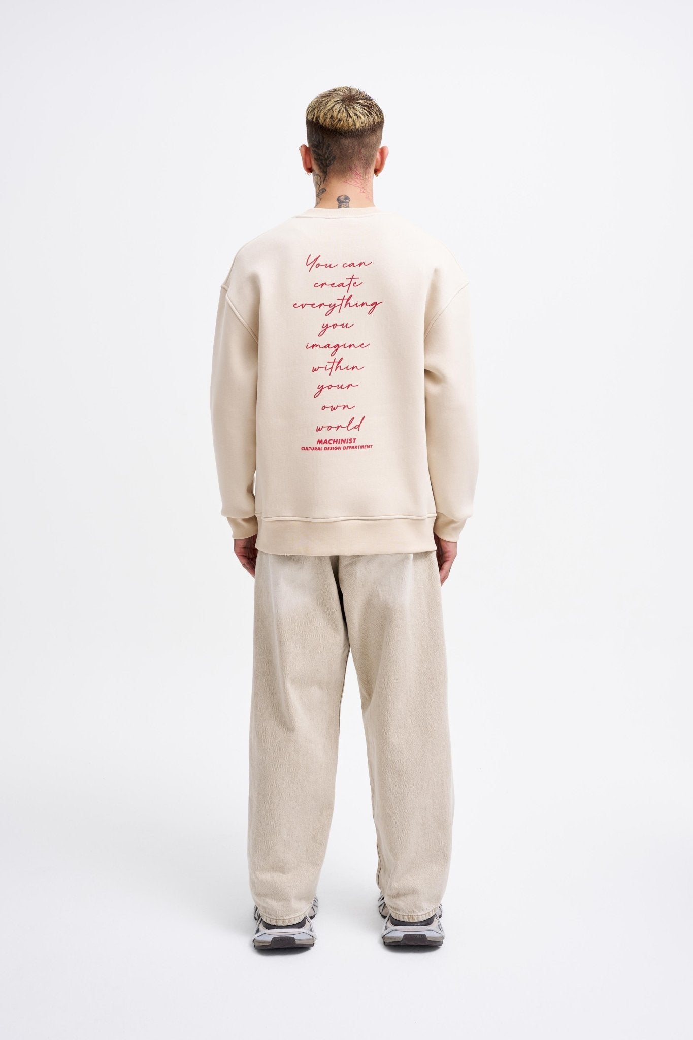 Erkek Carpet Embrodery Sweatshirt Açık Bej
