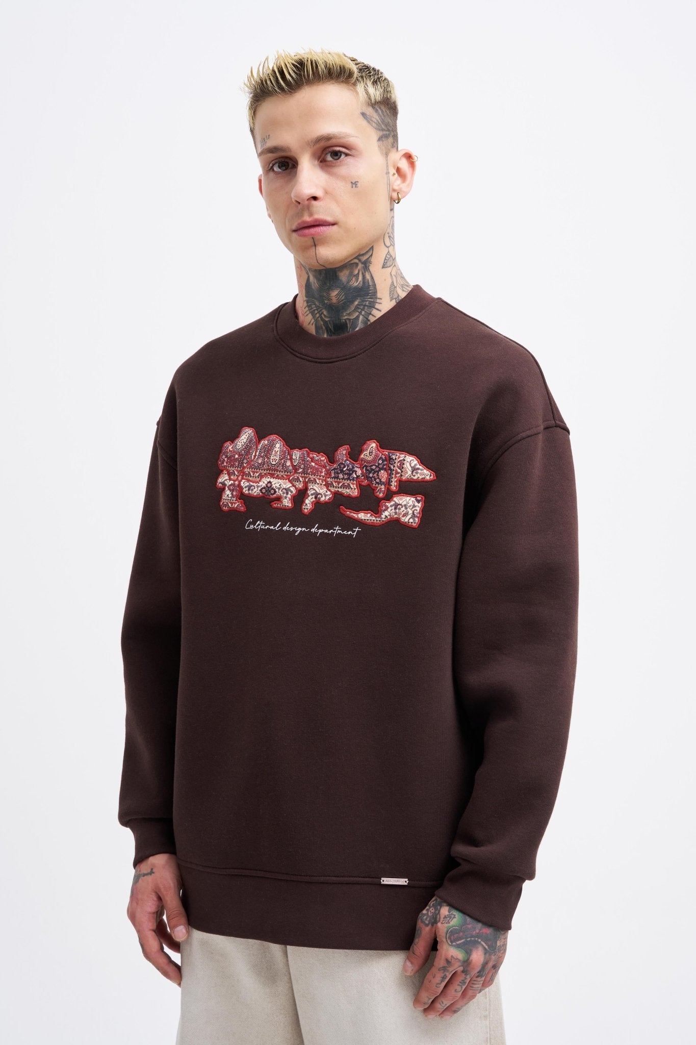 Erkek Carpet Embrodery Sweatshirt Koyu Kahverengi