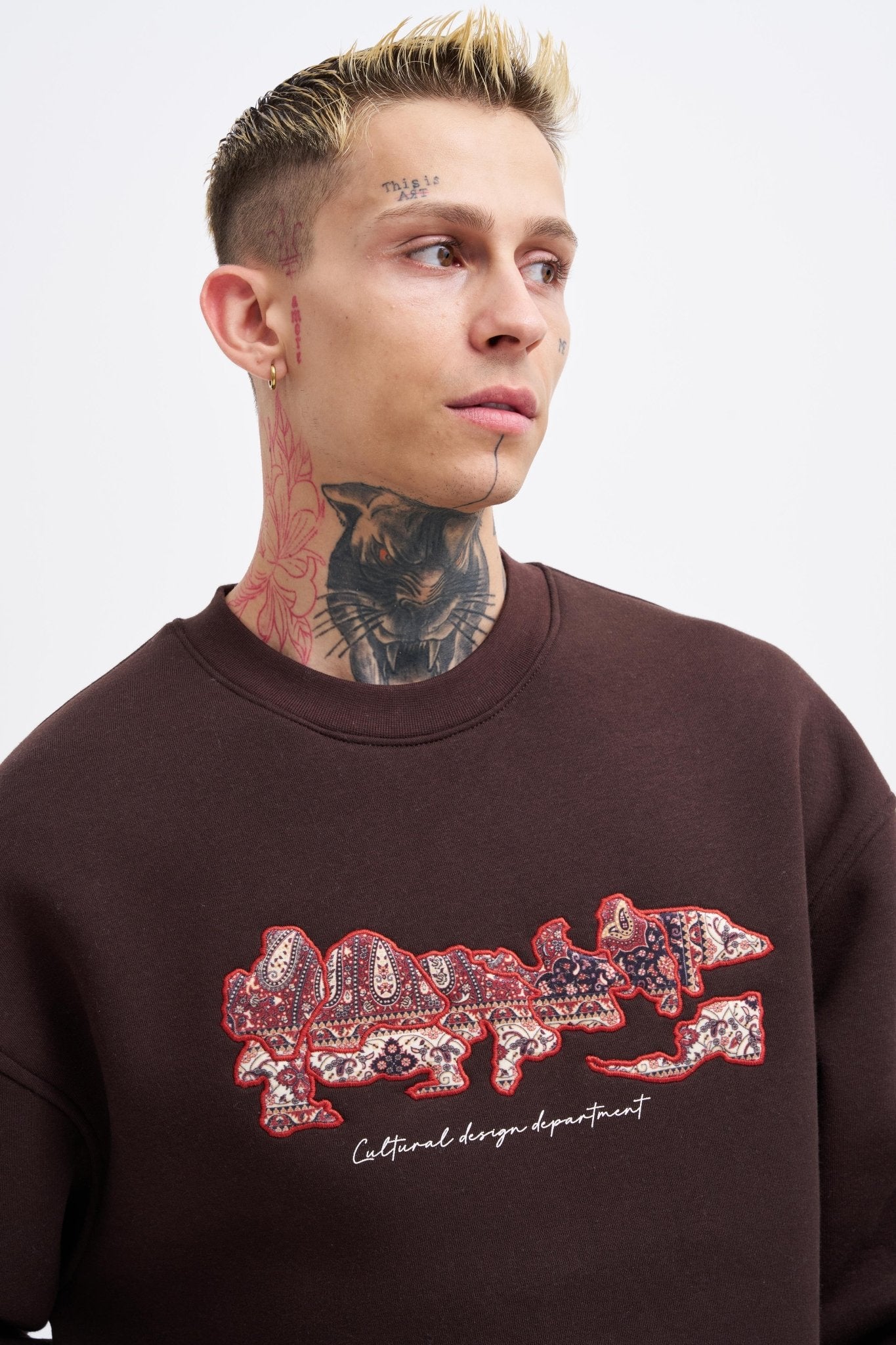 Erkek Carpet Embrodery Sweatshirt Koyu Kahverengi