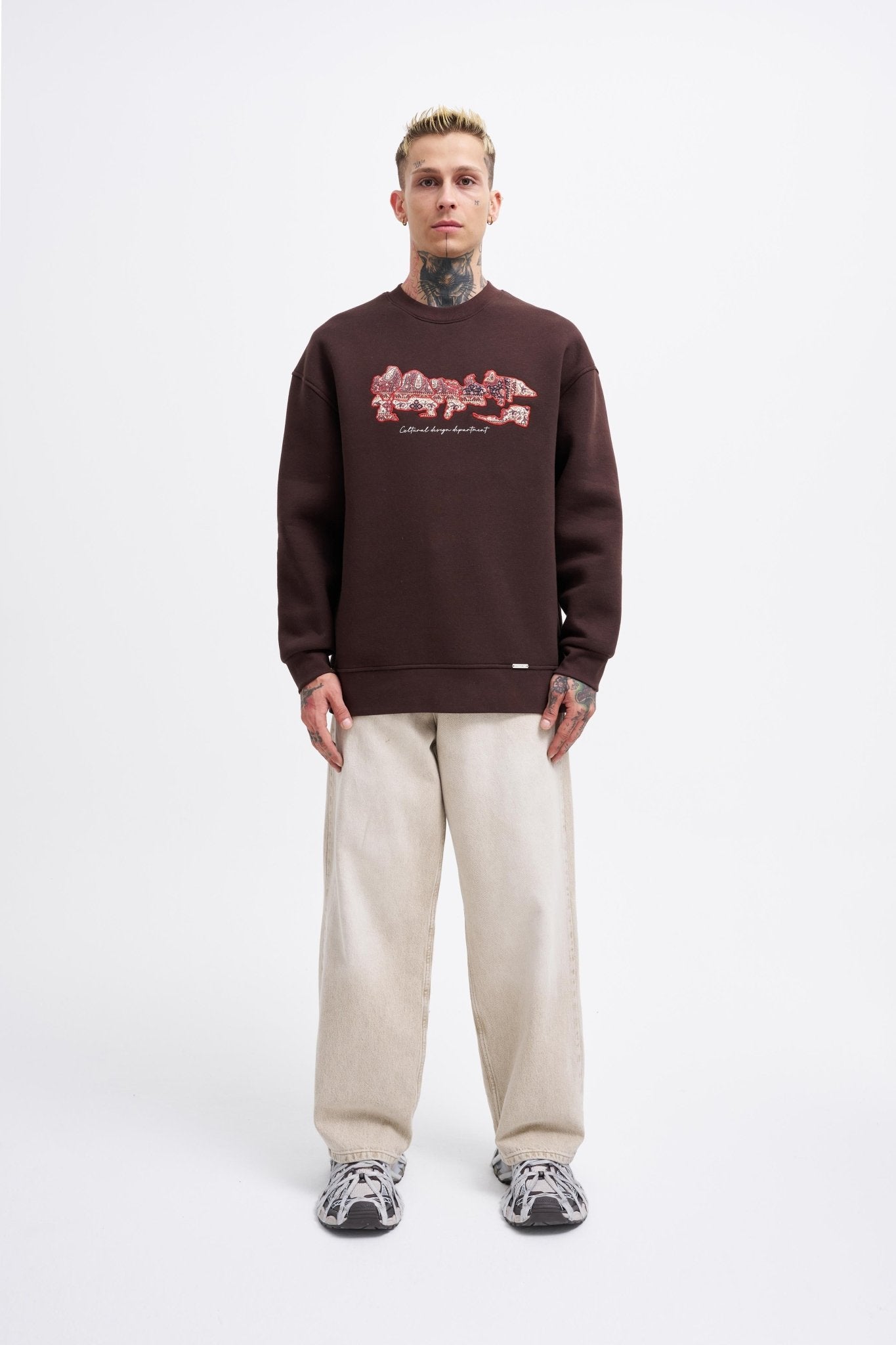 Erkek Carpet Embrodery Sweatshirt Koyu Kahverengi