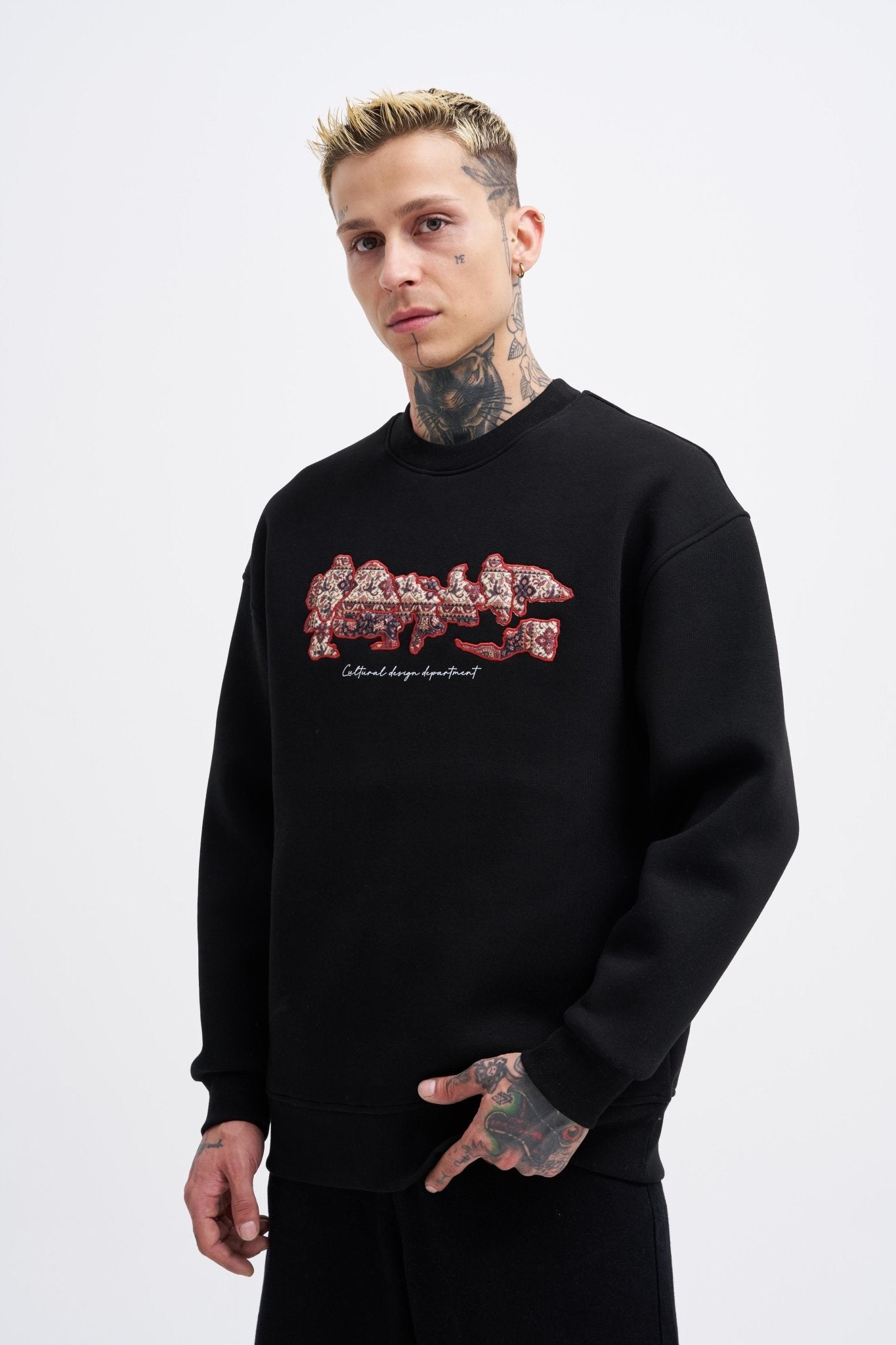 Erkek Carpet Embrodery Sweatshirt Siyah