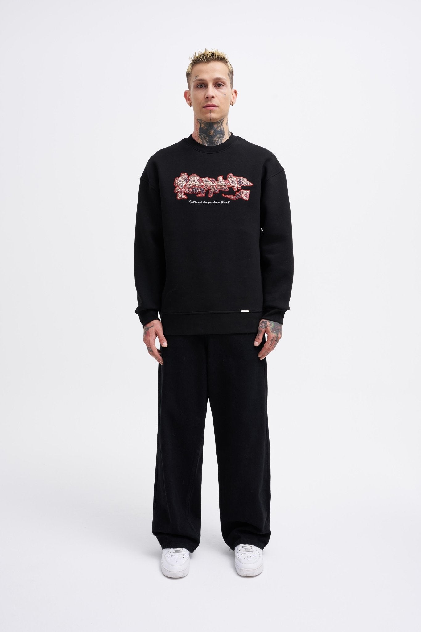 Erkek Carpet Embrodery Sweatshirt Siyah
