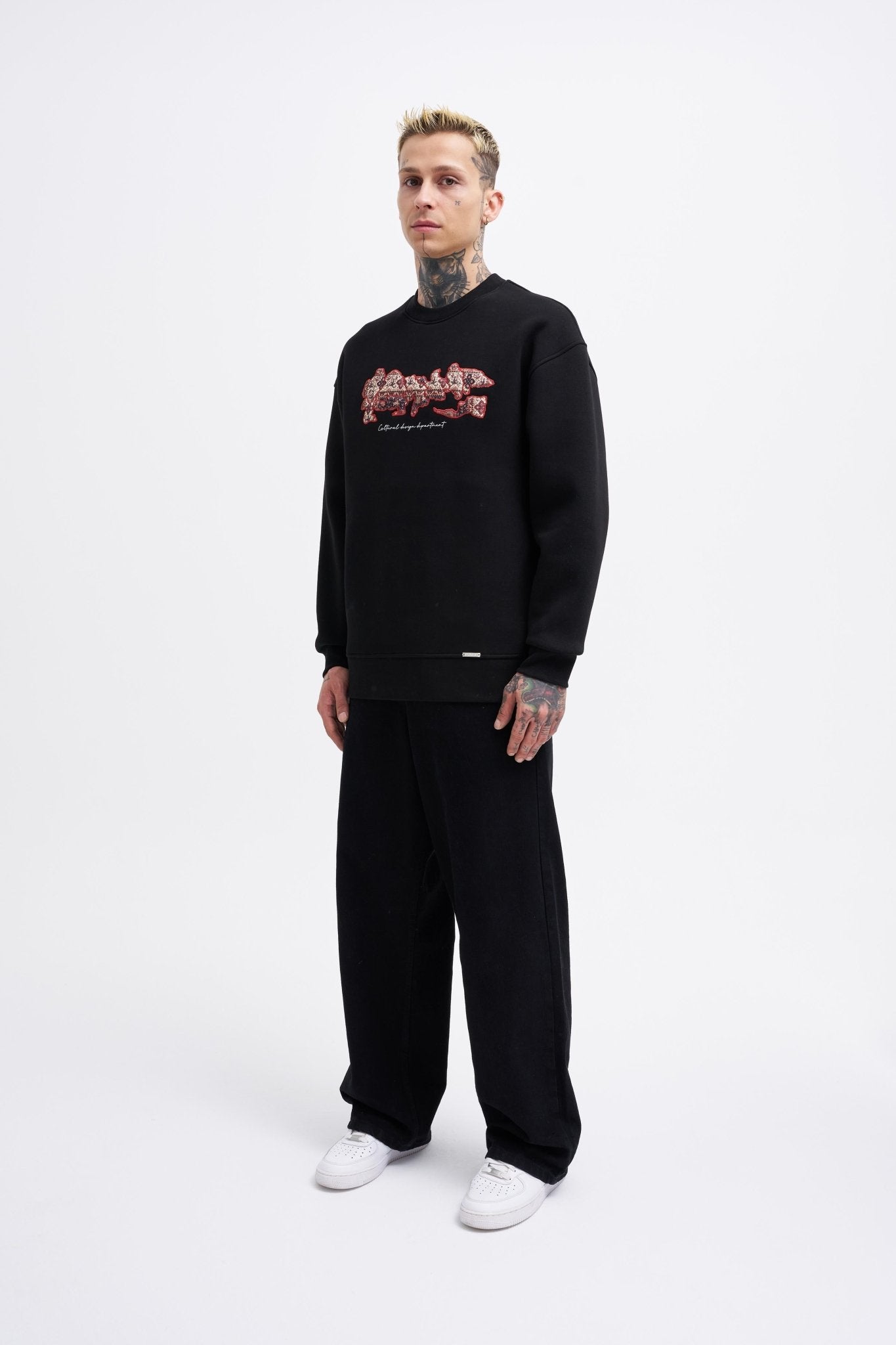 Erkek Carpet Embrodery Sweatshirt Siyah
