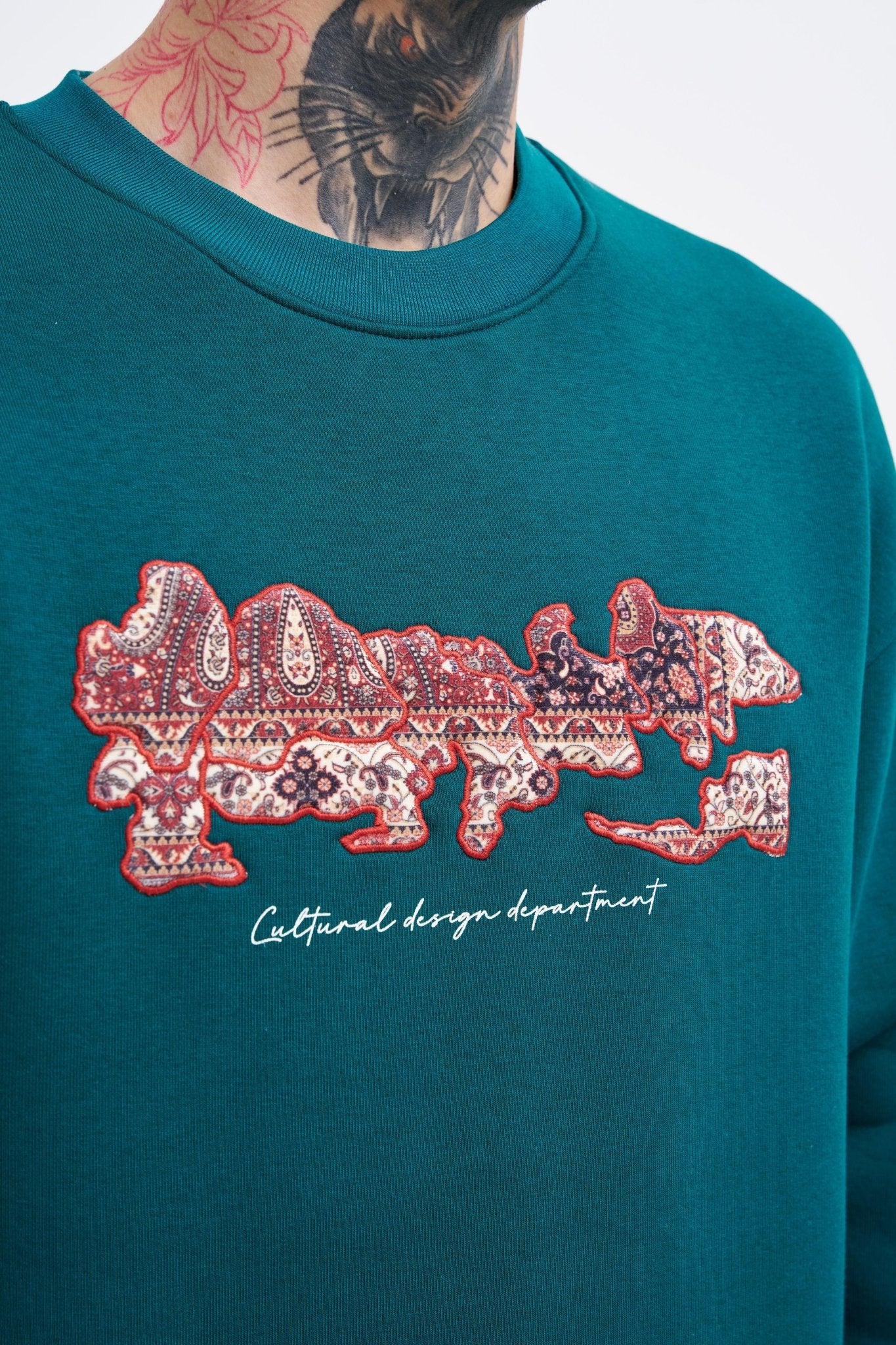 Erkek Carpet Embrodery Sweatshirt Yağ Yeşili