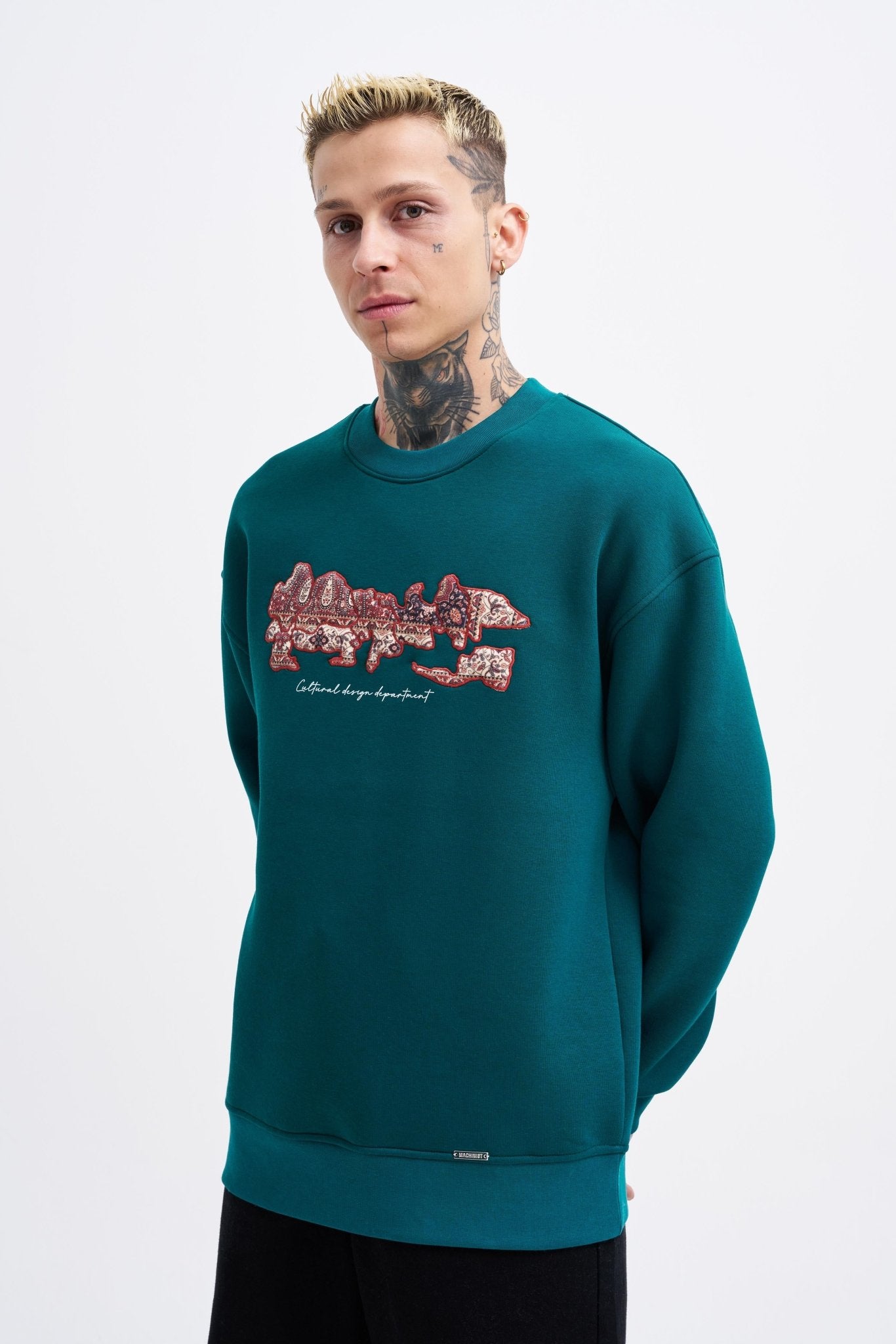 Erkek Carpet Embrodery Sweatshirt Yağ Yeşili