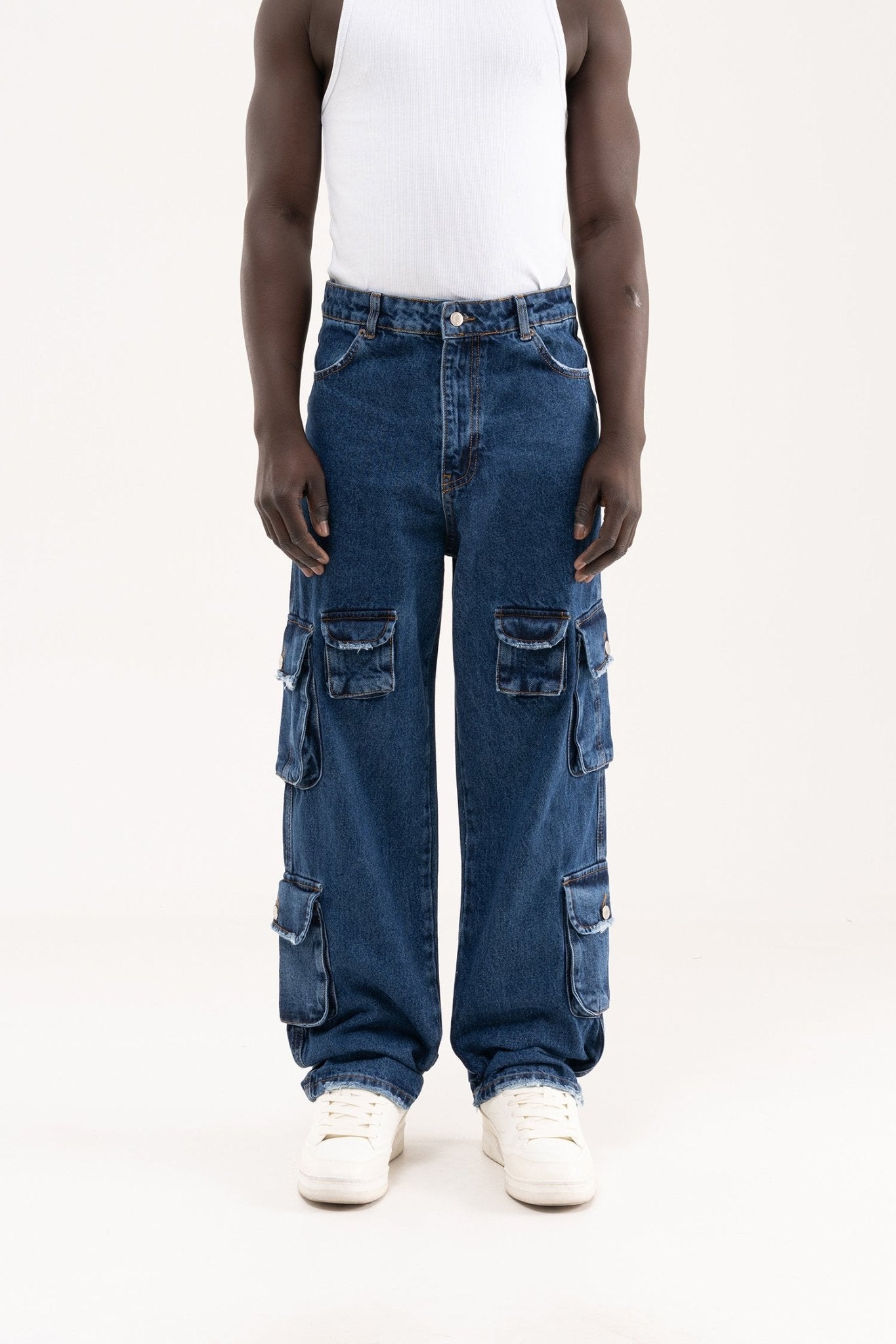 Erkek Cep Detaylı Baggy Jean Pantolon Mavi