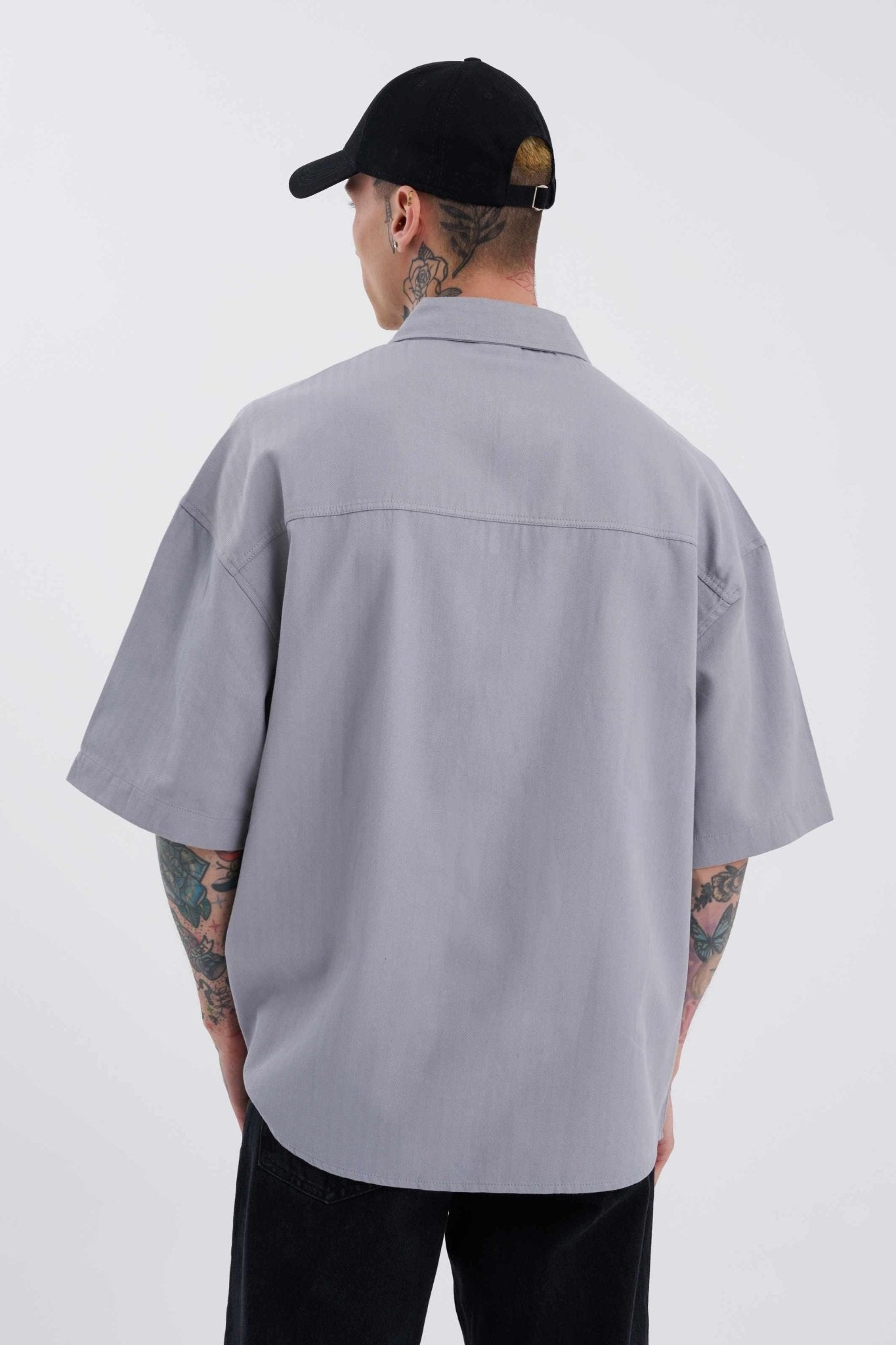 Erkek Cepli Basic Oversize Gömlek Gri