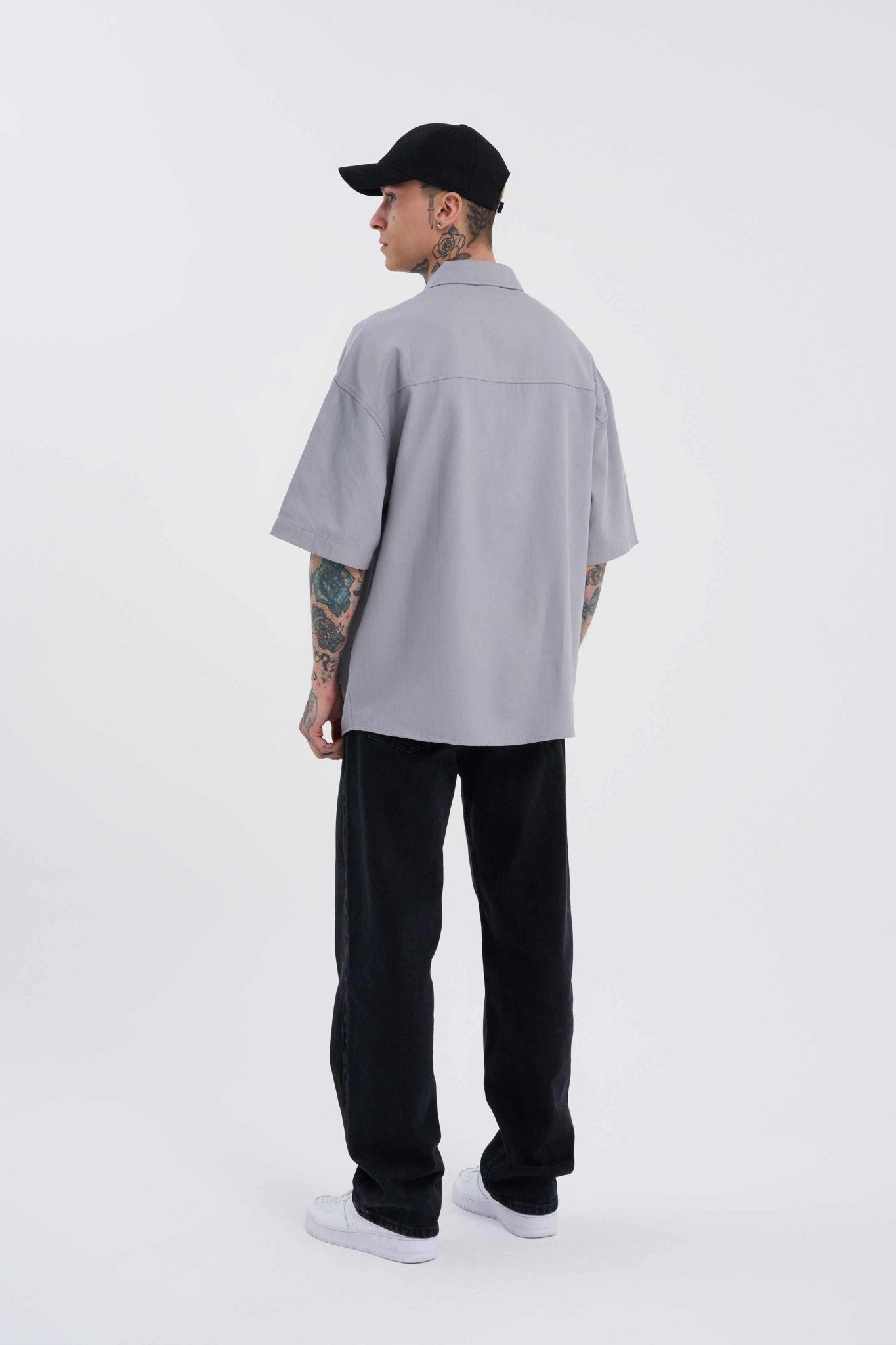 Erkek Cepli Basic Oversize Gömlek Gri