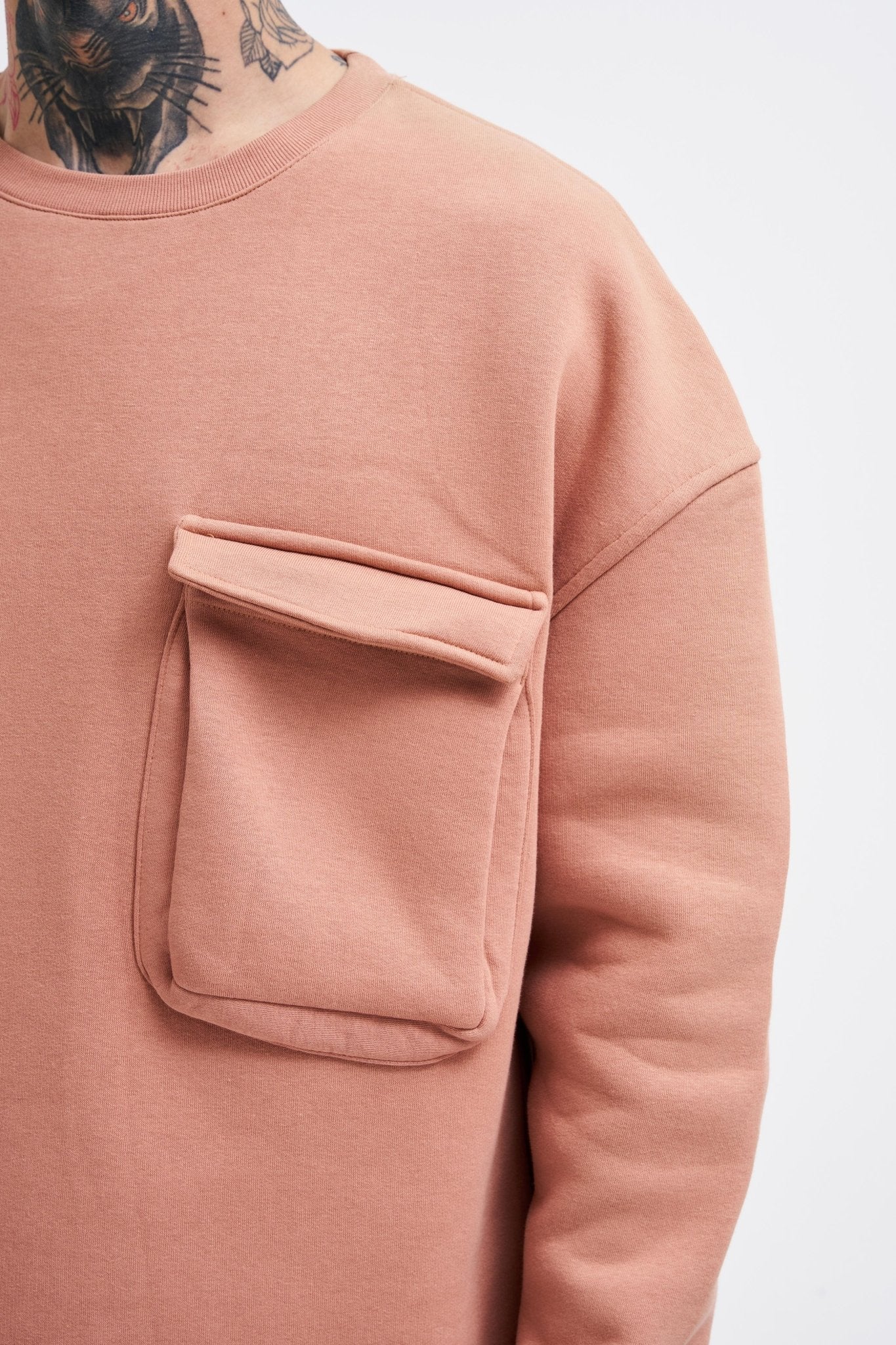 Erkek Cepli Bisiklet Yaka Basic Super Oversize Sweatshirt Bakır