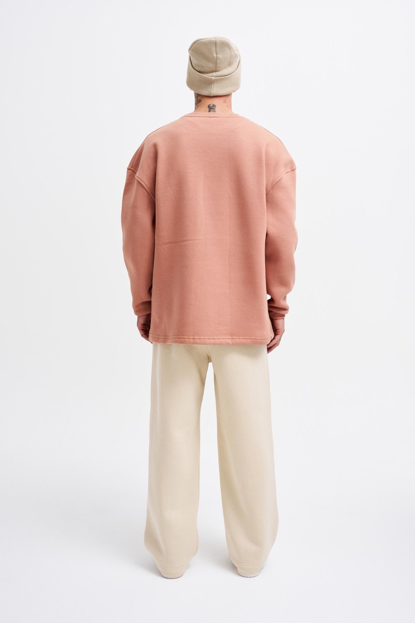 Erkek Cepli Bisiklet Yaka Basic Super Oversize Sweatshirt Bakır