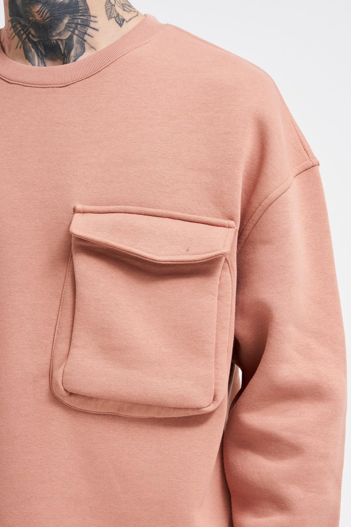 Erkek Cepli Bisiklet Yaka Basic Super Oversize Sweatshirt Bakır