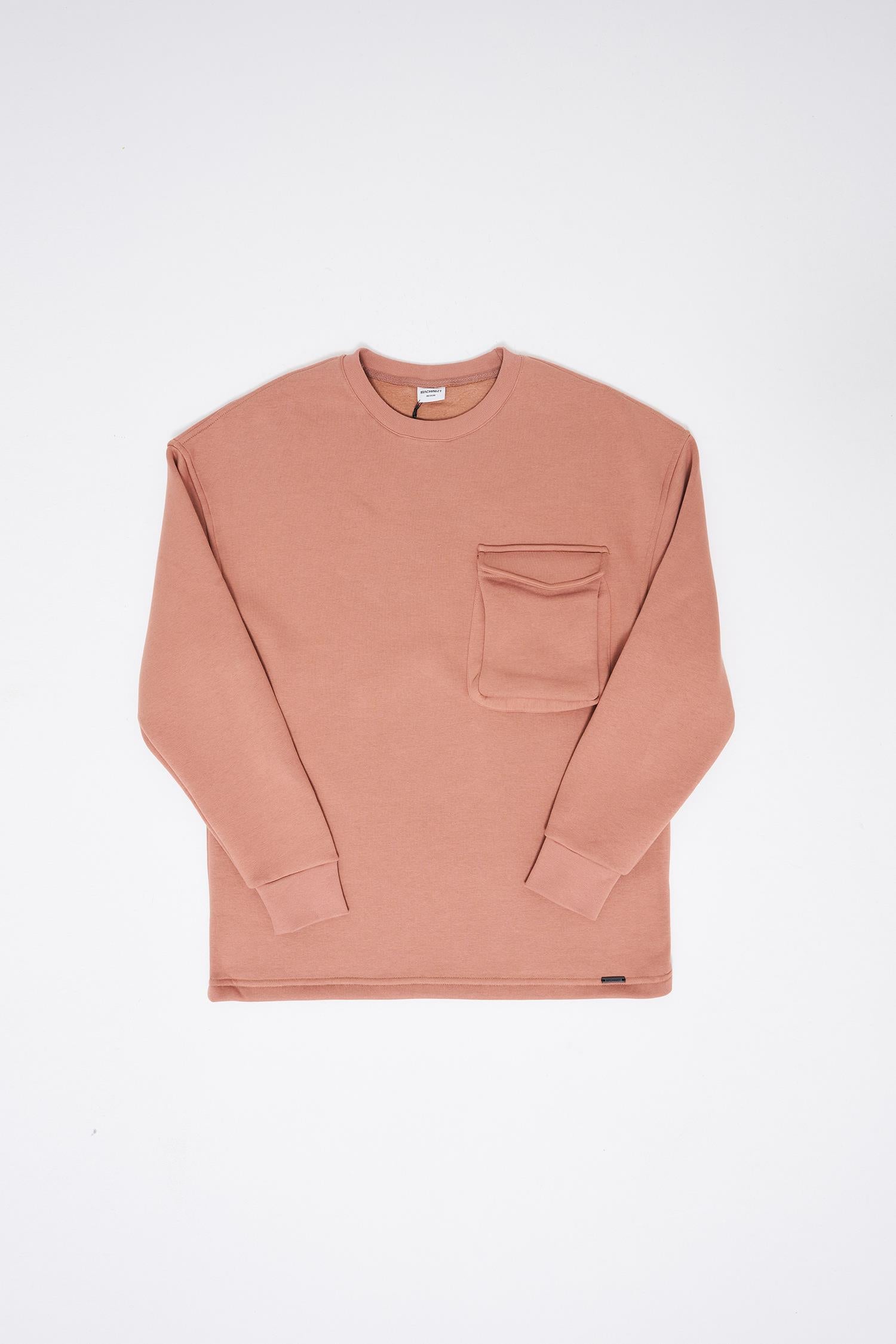 Erkek Cepli Bisiklet Yaka Basic Super Oversize Sweatshirt Bakır