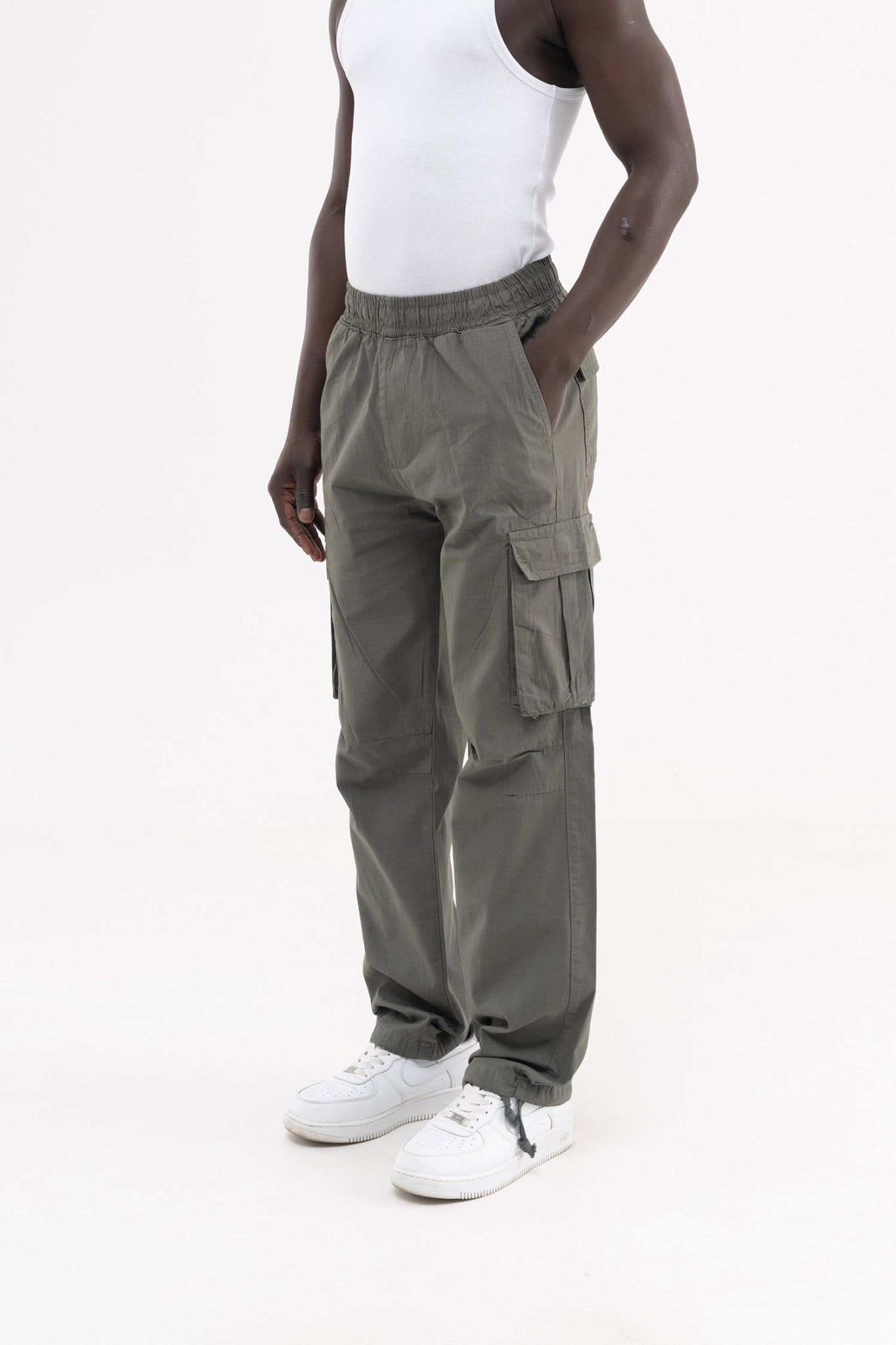 Erkek Cepli Kargo Baggy Jean Pantolon Haki