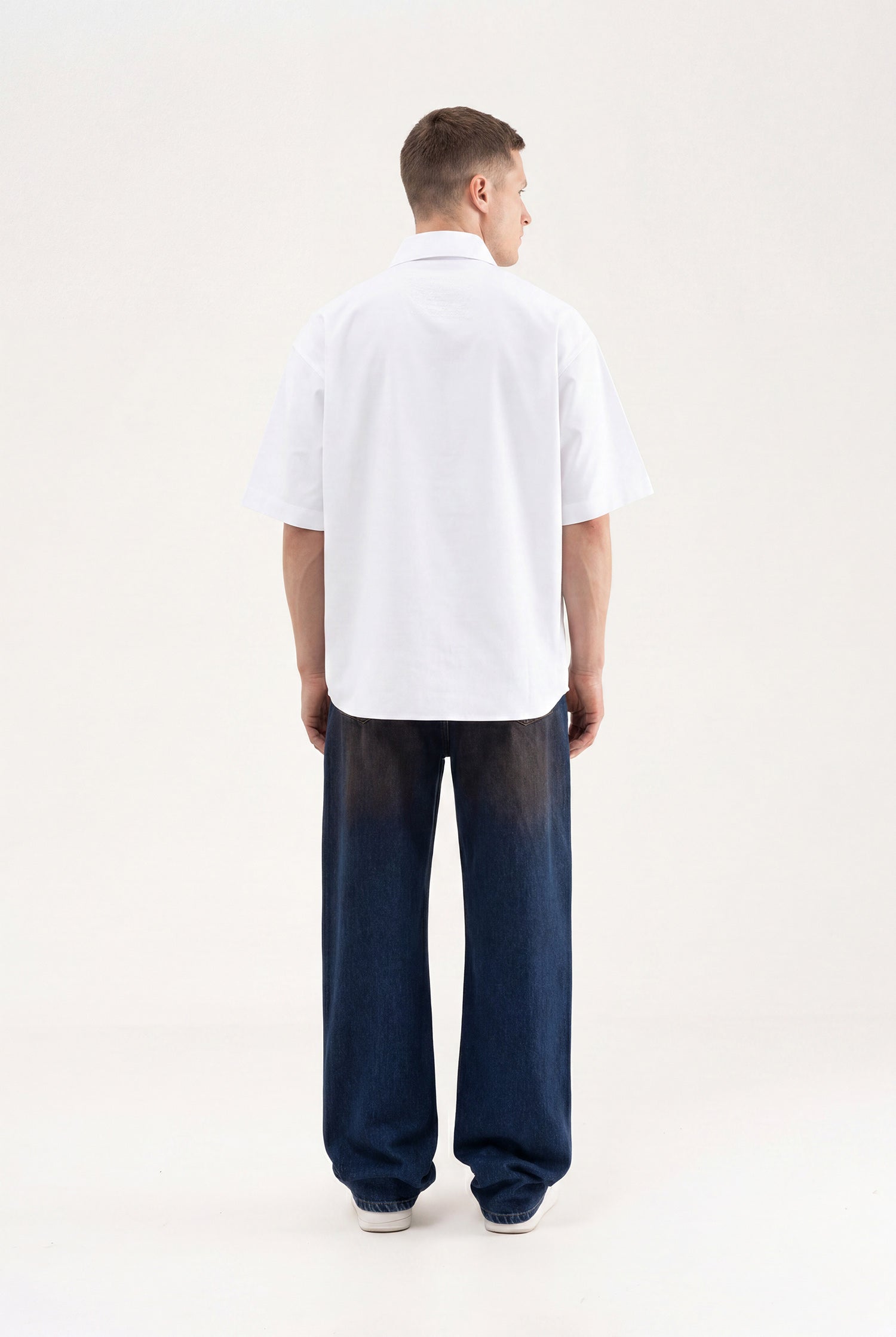 Erkek Çiçek Nakışlı Oversize Gömlek Beyaz-5
