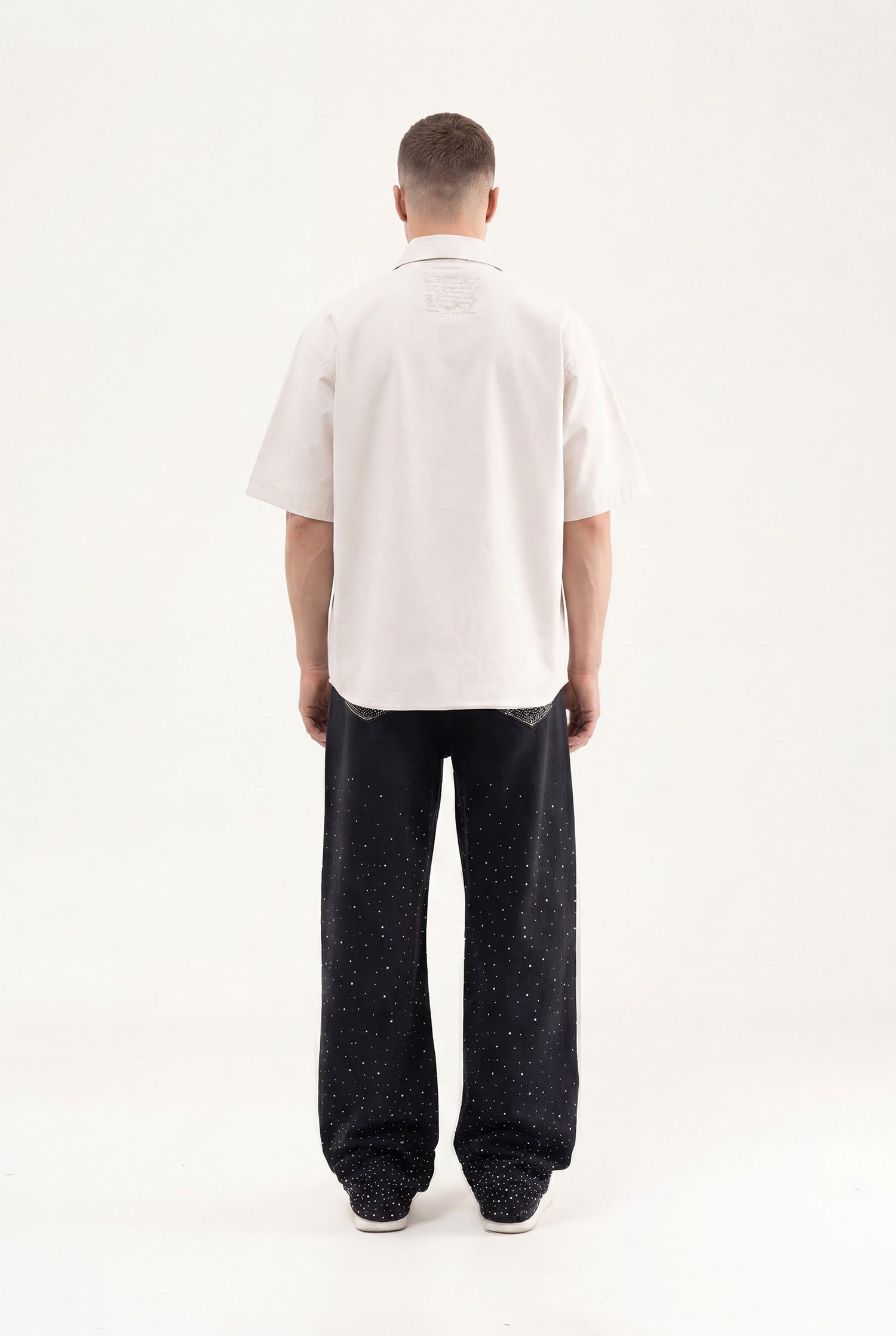 Erkek Çiçek Nakışlı Oversize Gömlek Taş-5