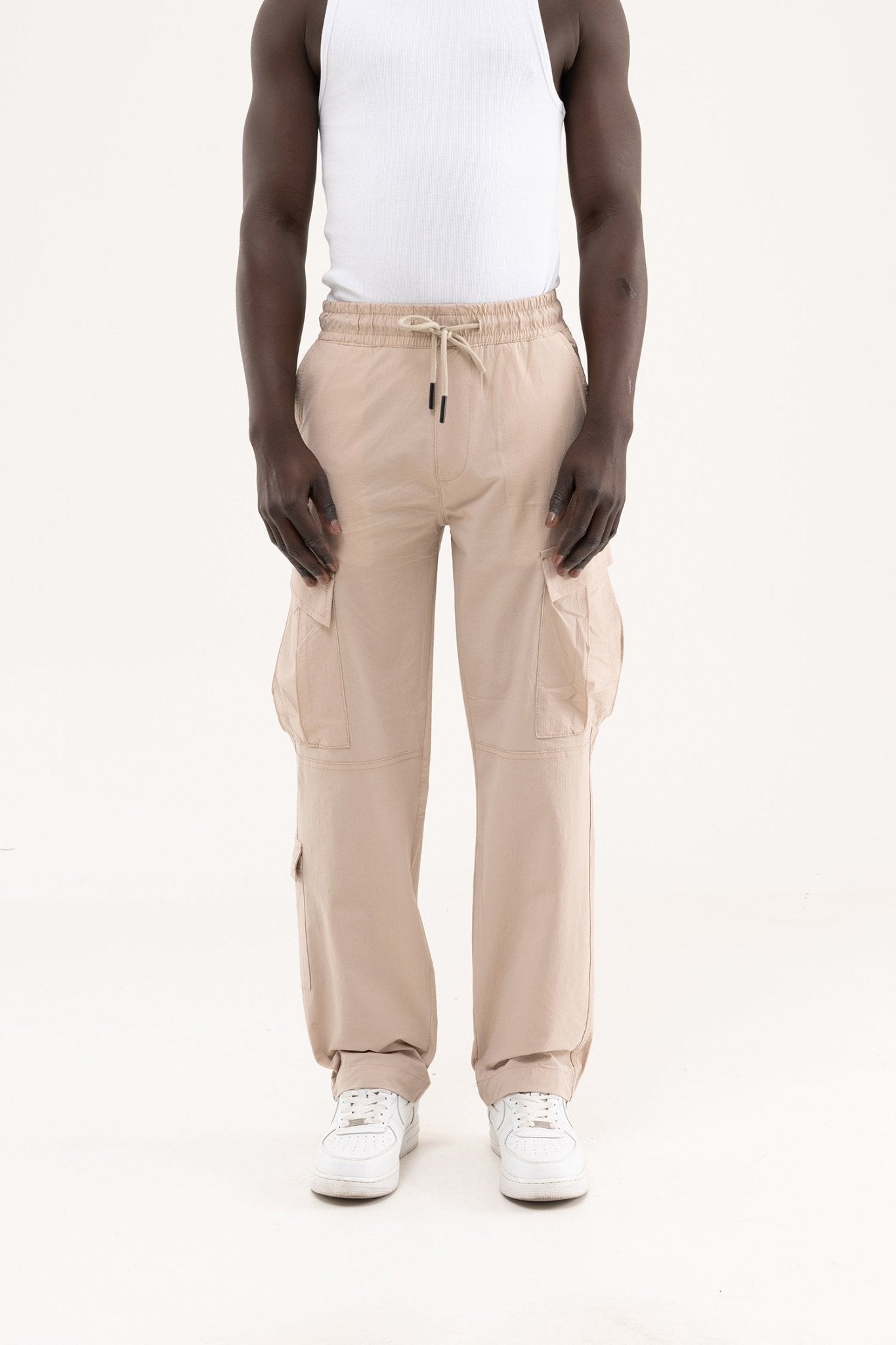 Erkek Çok Cepli Kargo Baggy Jean Pantolon Bej