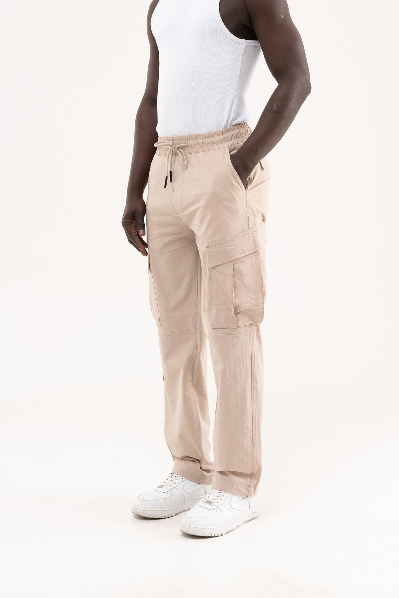 Erkek Çok Cepli Kargo Baggy Jean Pantolon Bej