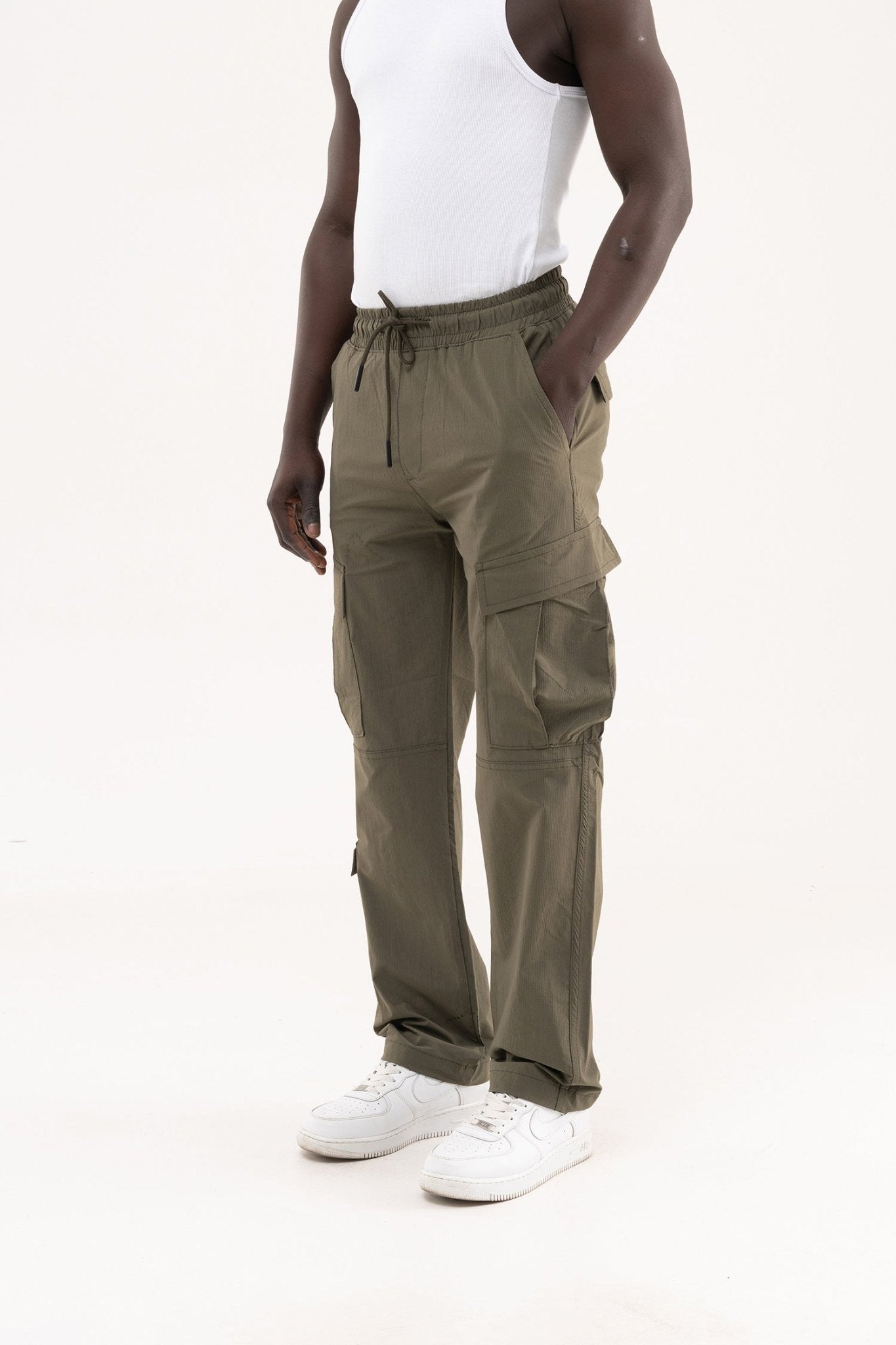 Erkek Çok Cepli Kargo Baggy Jean Pantolon Haki