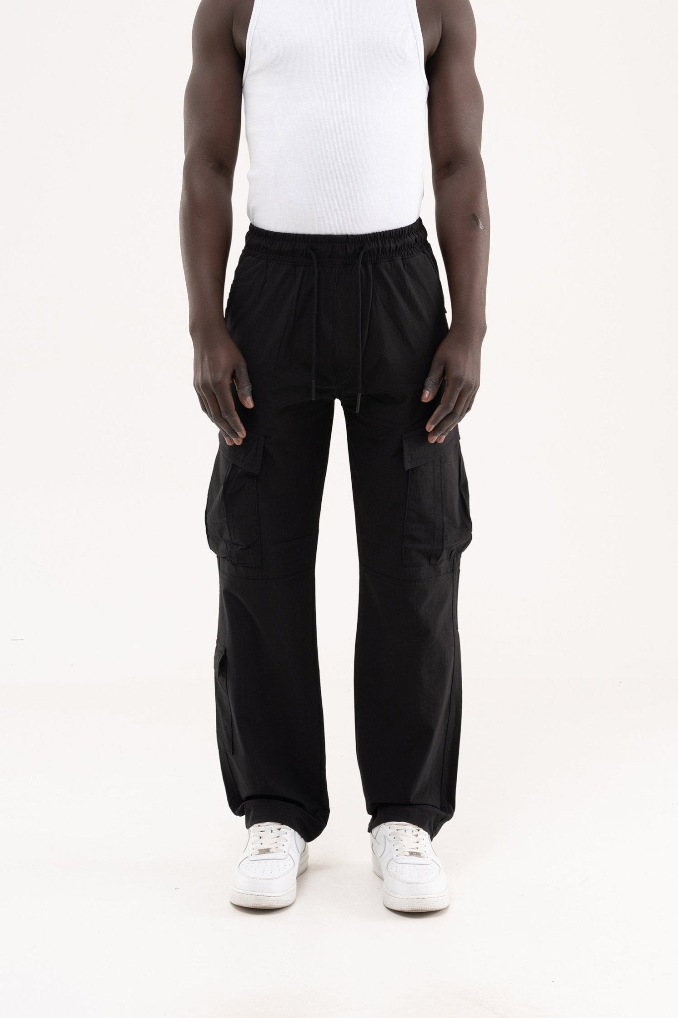 Erkek Çok Cepli Kargo Baggy Jean Pantolon Siyah