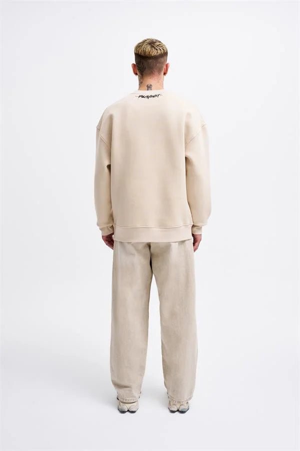 Erkek Collar Embroidery Detail Sweatshirt Açık Bej