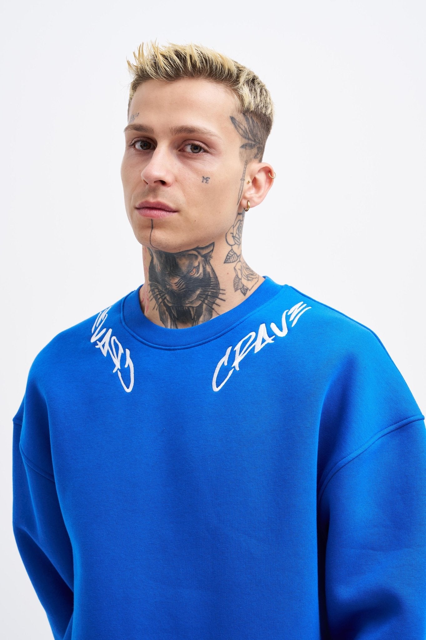 Erkek Collar Embroidery Detail Sweatshirt Açık Mavi