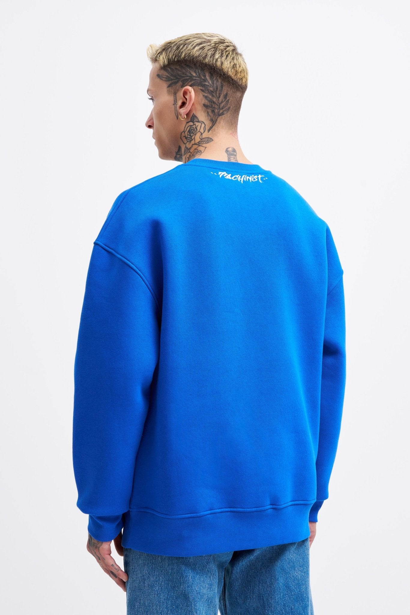 Erkek Collar Embroidery Detail Sweatshirt Açık Mavi