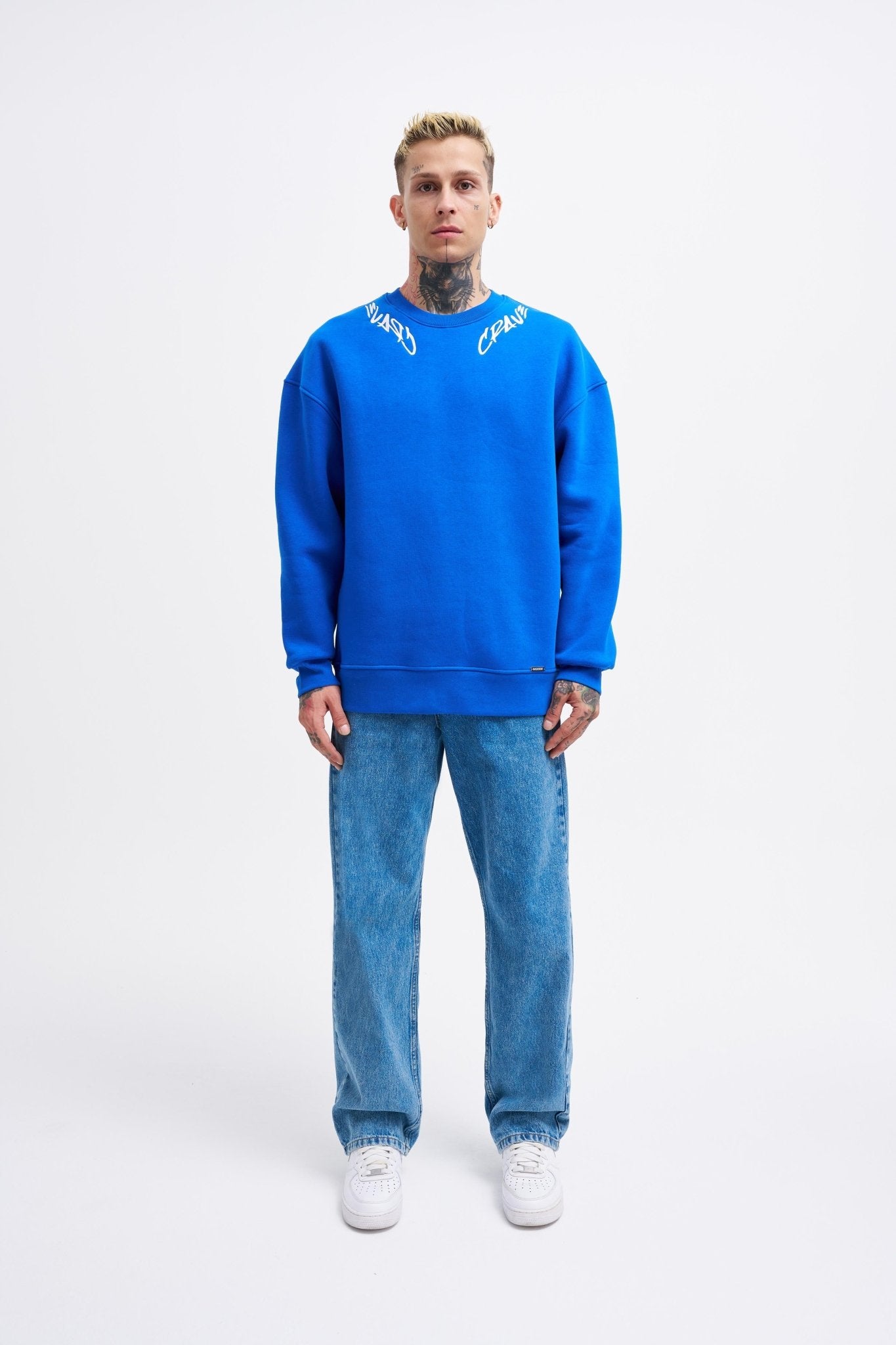 Erkek Collar Embroidery Detail Sweatshirt Açık Mavi