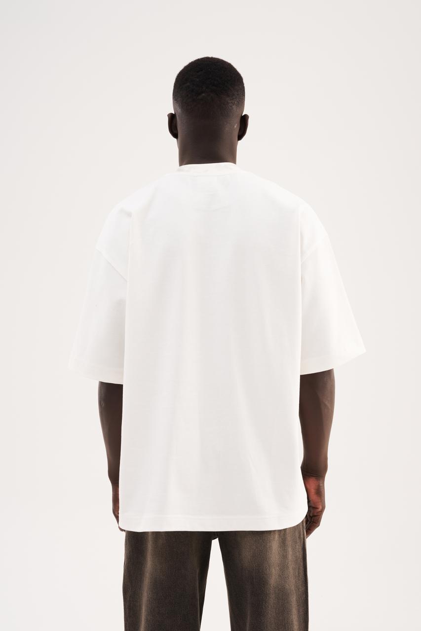 Erkek Collar Printed Oversize Tişört Ekru
