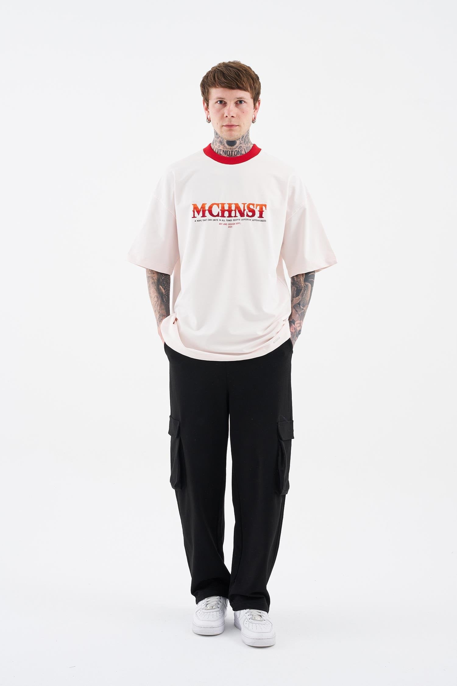 Erkek Color Gradient Embroidered Oversi̇ze Ti̇şört Açık Pembe