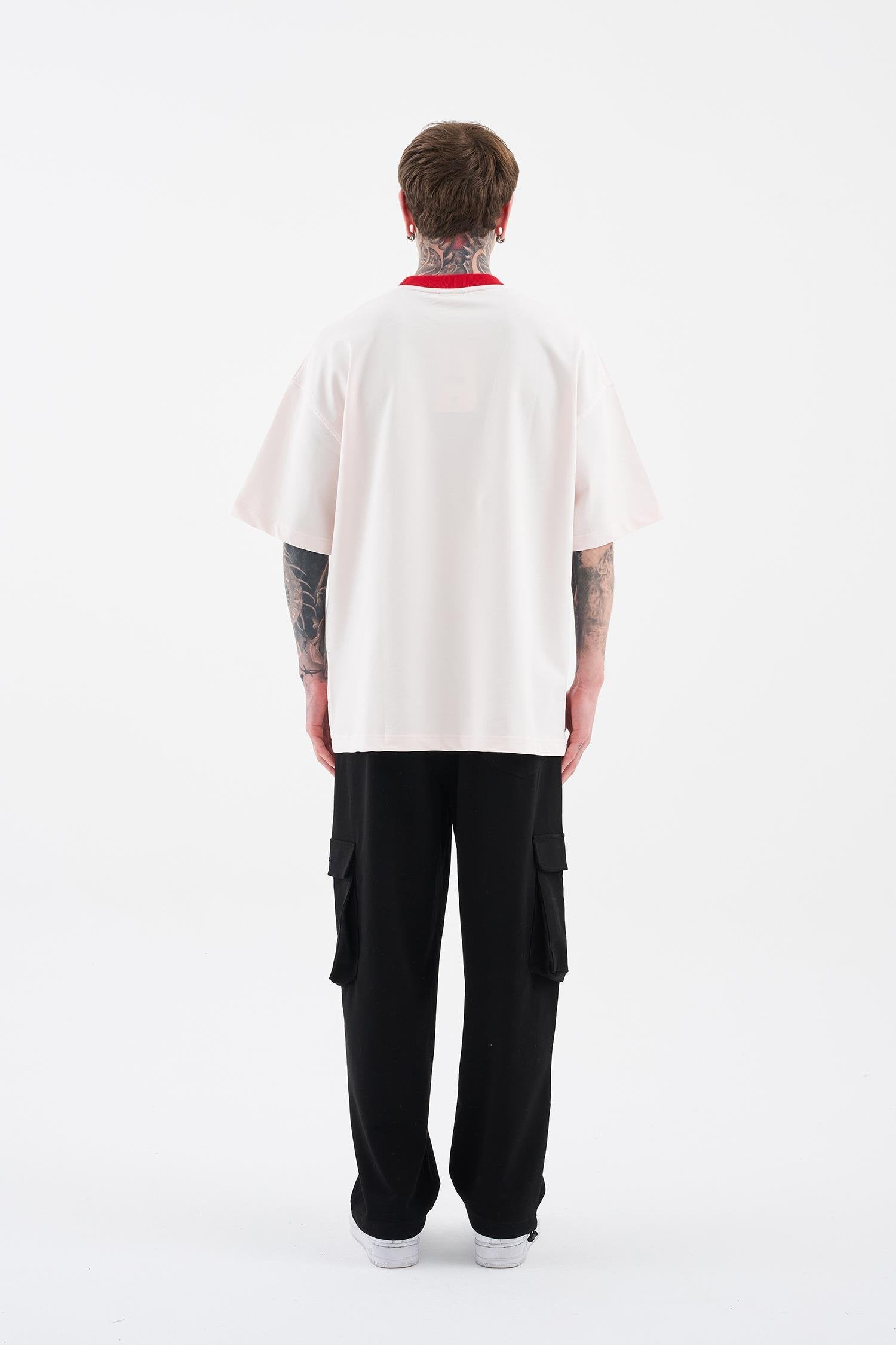 Erkek Color Gradient Embroidered Oversi̇ze Ti̇şört Açık Pembe
