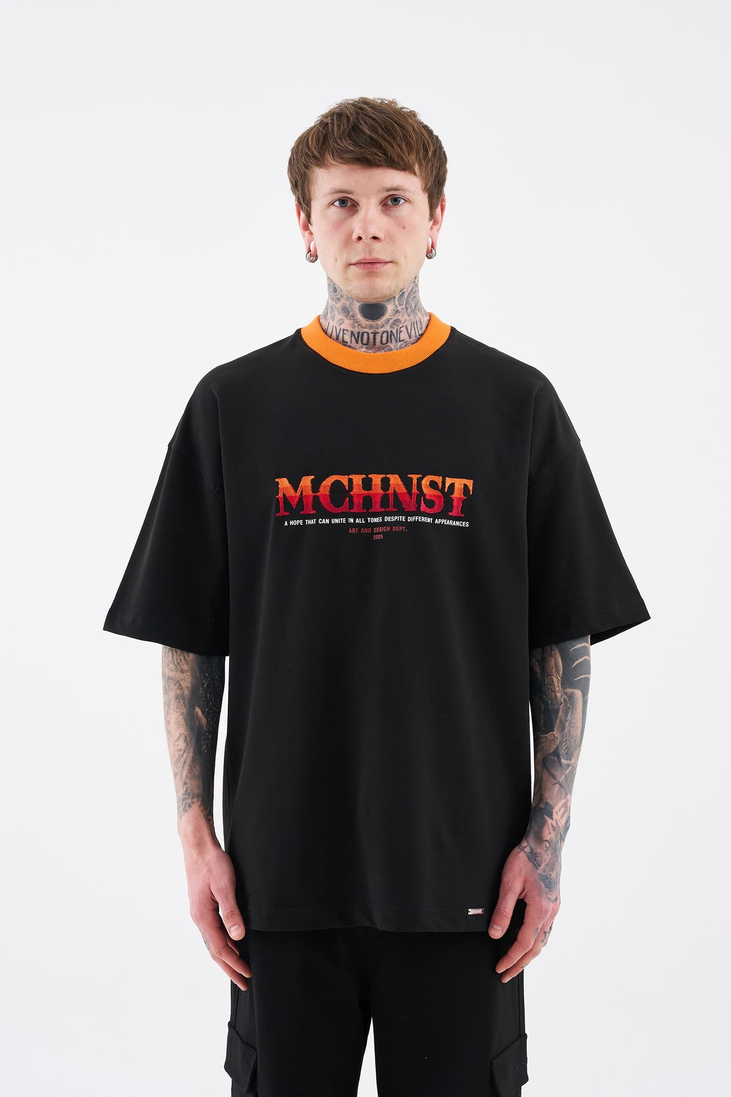Erkek Color Gradient Embroidered Oversi̇ze Ti̇şört Siyah