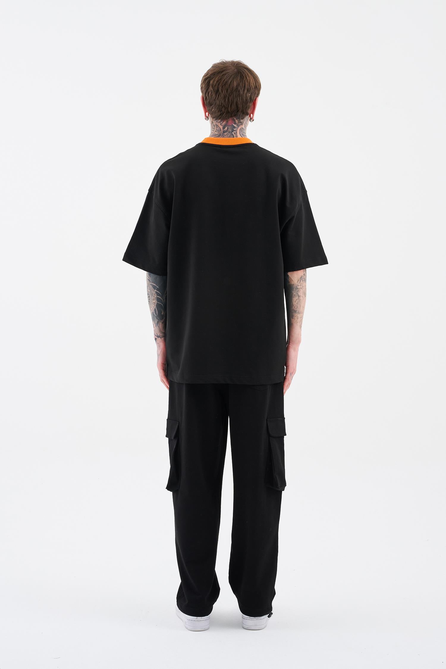 Erkek Color Gradient Embroidered Oversi̇ze Ti̇şört Siyah
