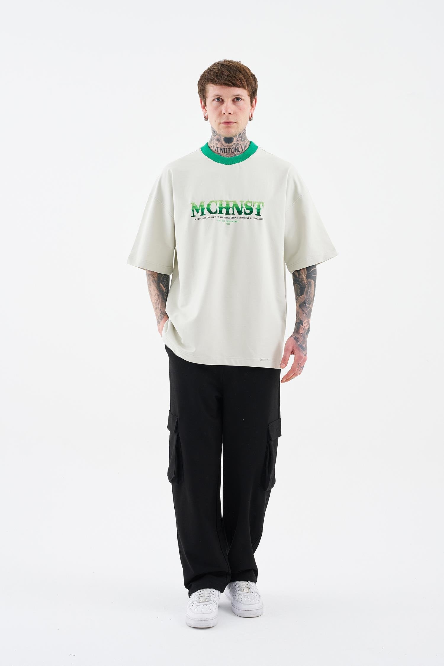 Erkek Color Gradient Embroidered Oversi̇ze Ti̇şört Uzay Grisi