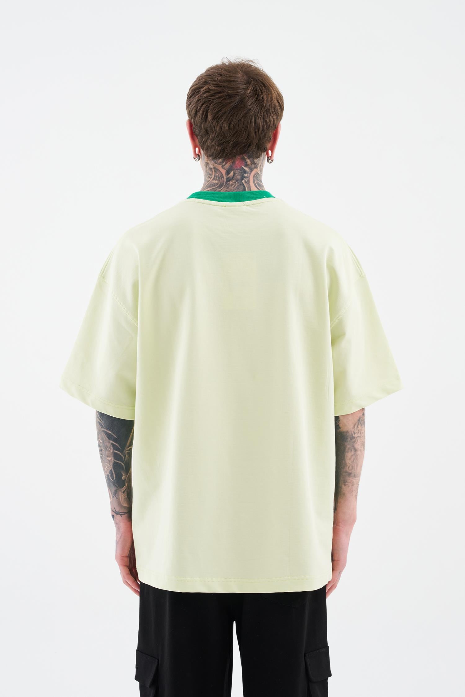 Erkek Color Gradient Embroidered Oversi̇ze Ti̇şört Yeşil